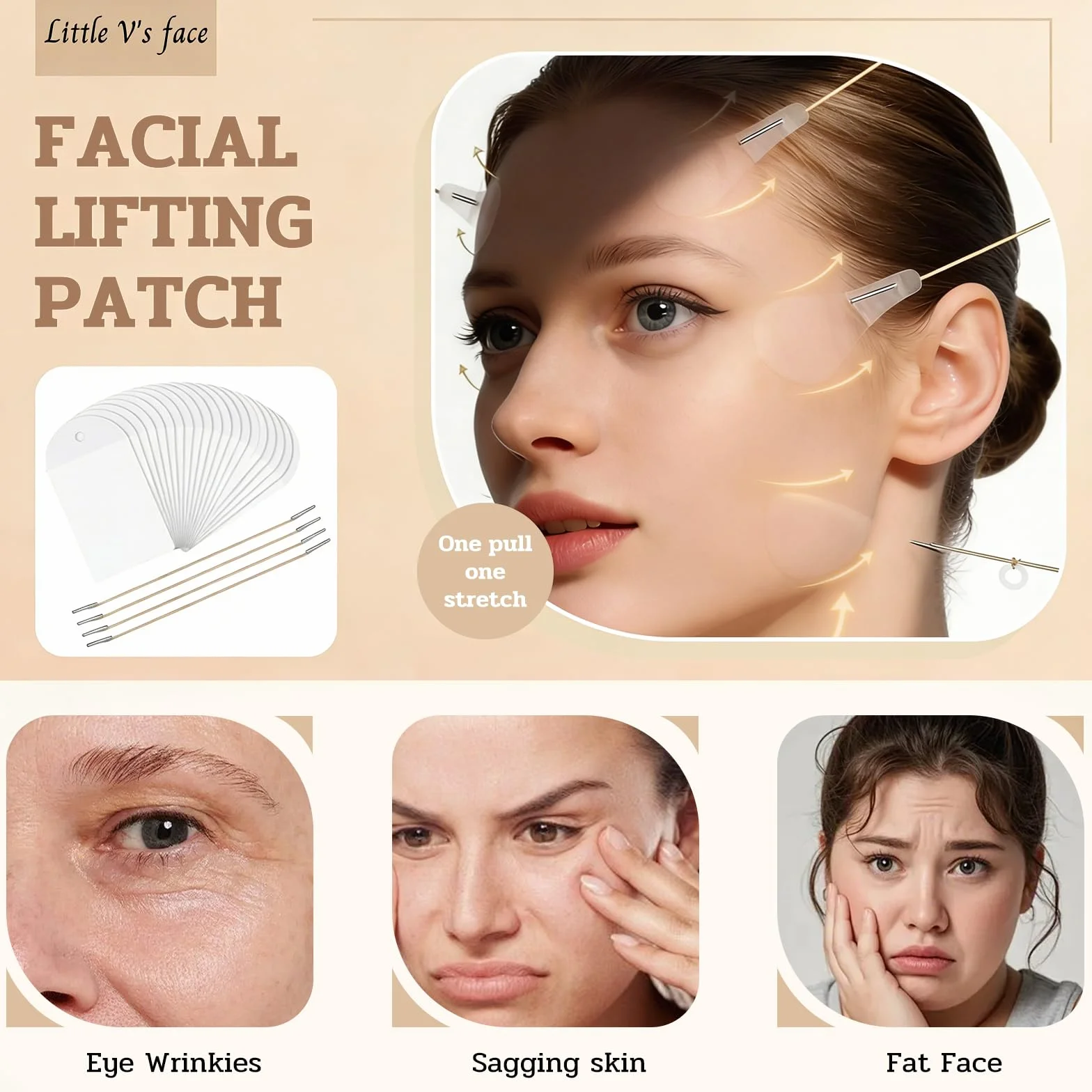 Kit de Cintas Lifting 80 Parches Invisibles + 4 Elásticos Hilos Tensores Faciales