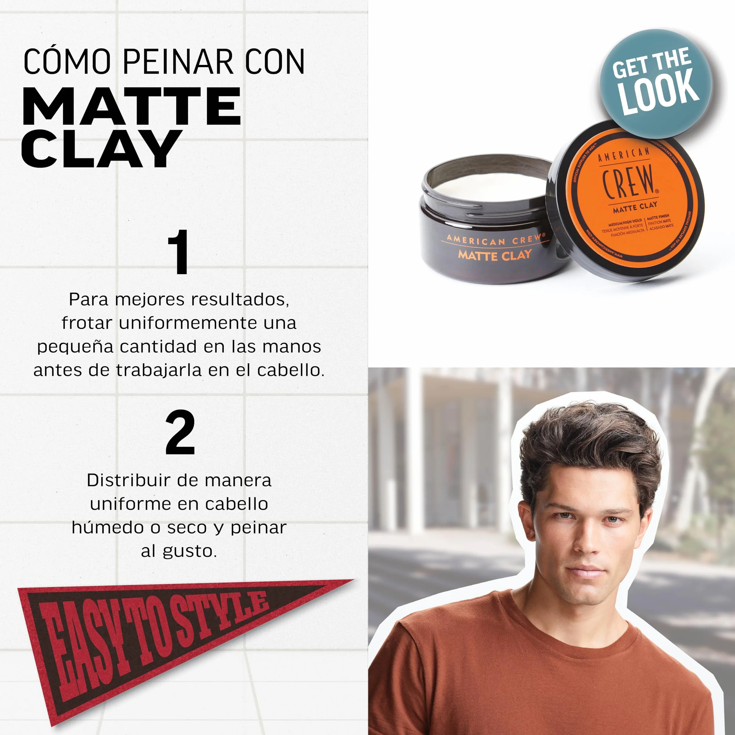 American Crew Matte Clay, Cera Mate Pelo Hombre Fijación Media-Alta, 85g