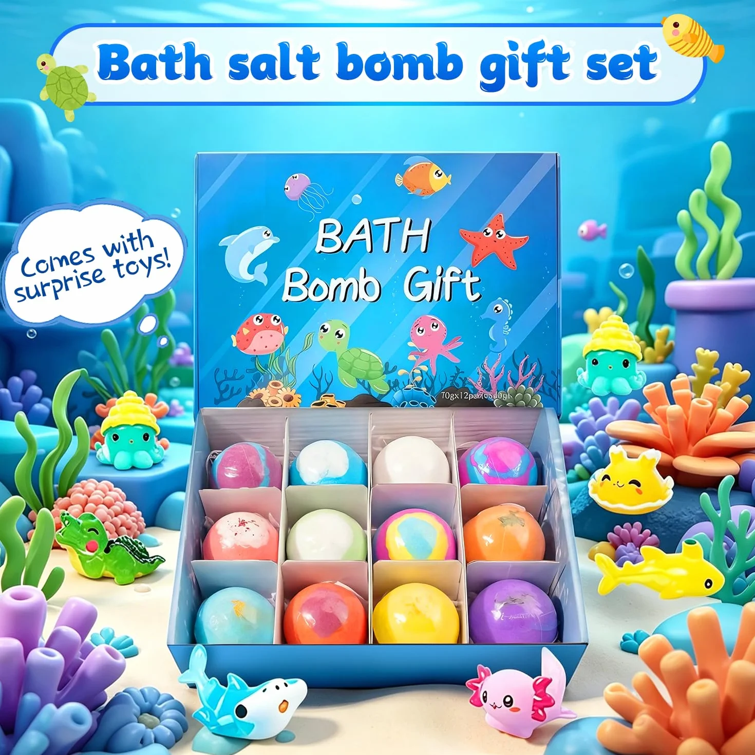 Bombas de Baño para Niños Pack 12 Bolas Marinas Natural Orgánico Regalo