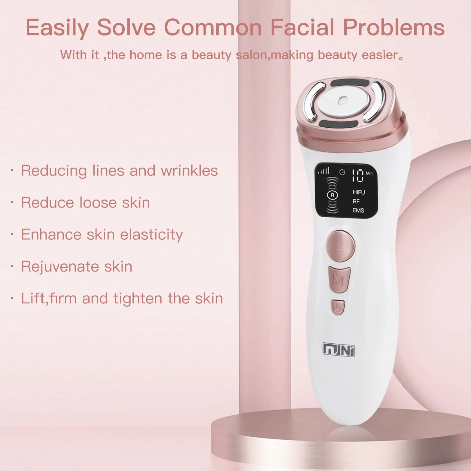 Máquina Hifu Facial Portátil 3 en 1 HIFU RF EMS Antienvejecimiento para Mujeres Cuello Mentón Ojos