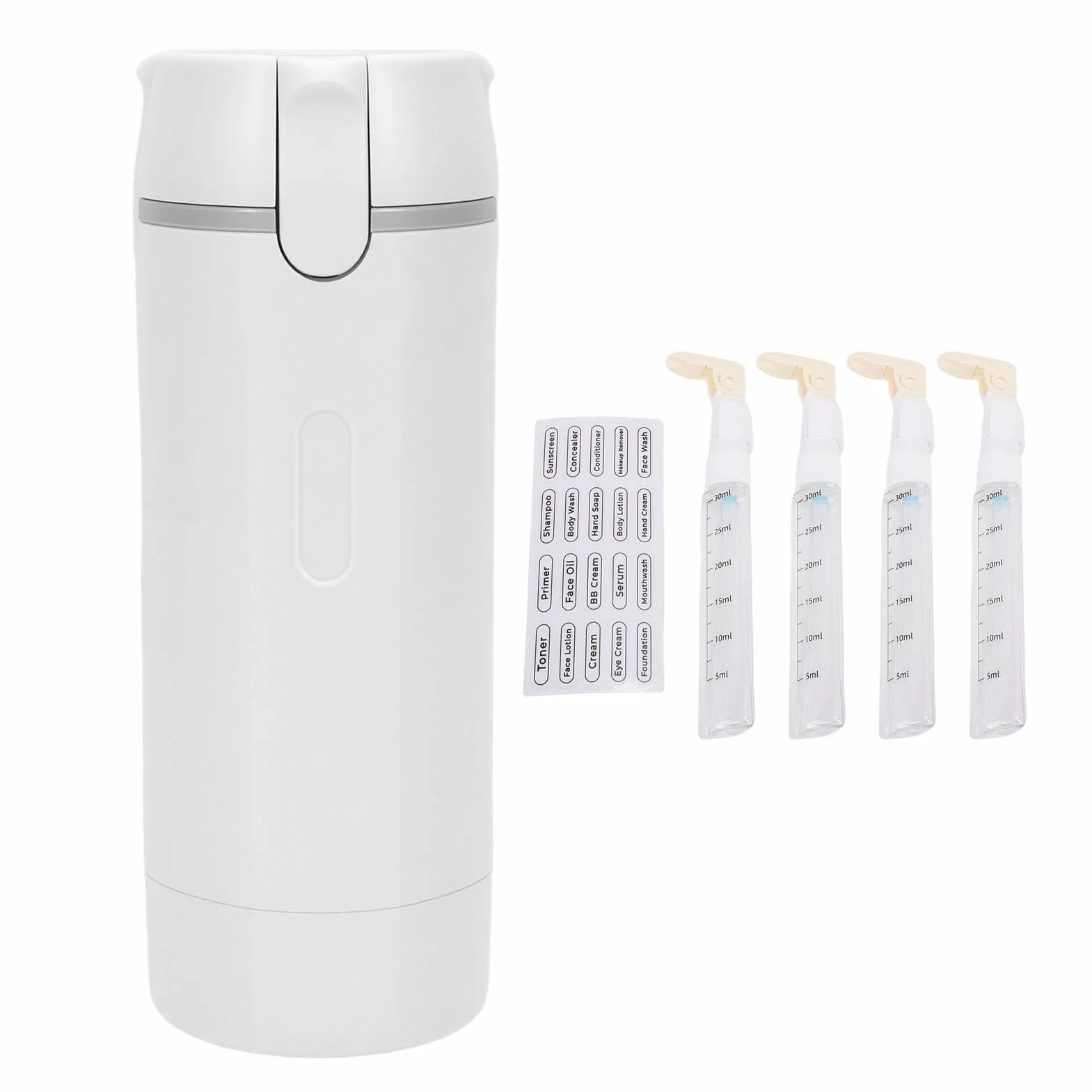 CCYLEZ Botella Dispensadora de Viaje 4 en 1 30ML, Kit de Botella de Prensa Portátil a Prueba de Fugas, para Champú, Acondicionador, Loción (White)