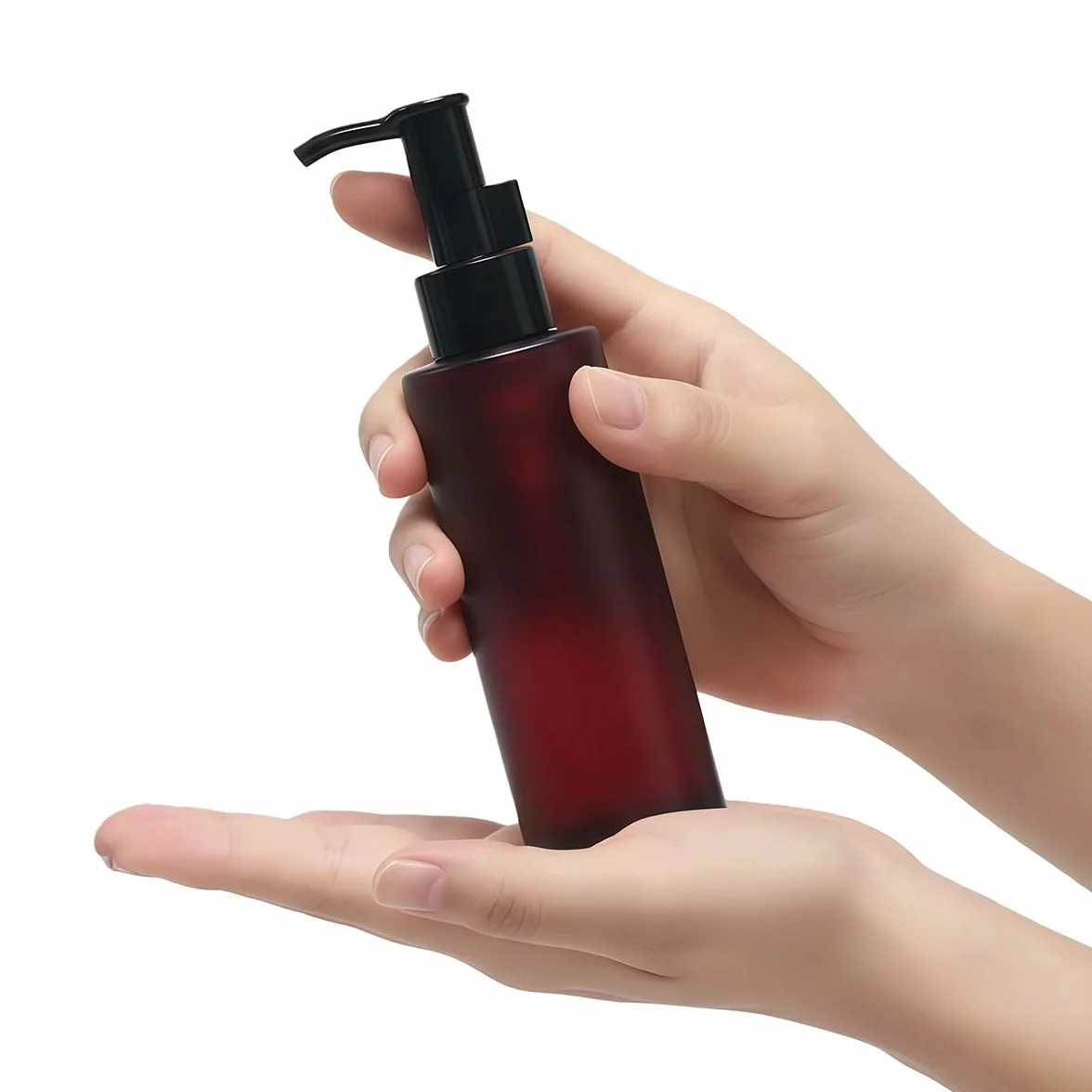 Botellas vacías de vidrio recargables 100 ml, dispensadores de jabón con bombas negras, rojo vino