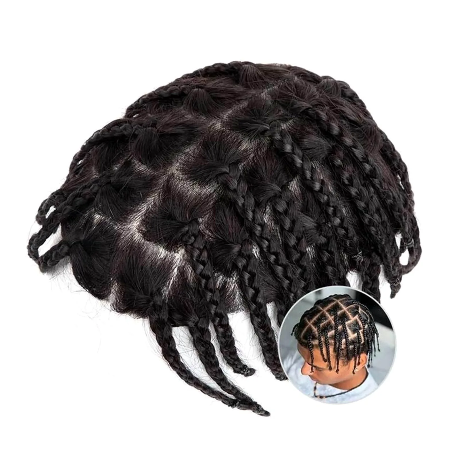Hombres Sistema de cabello humano trenzado crochet for hombre, postizo, trenzas, tupé for Peinado