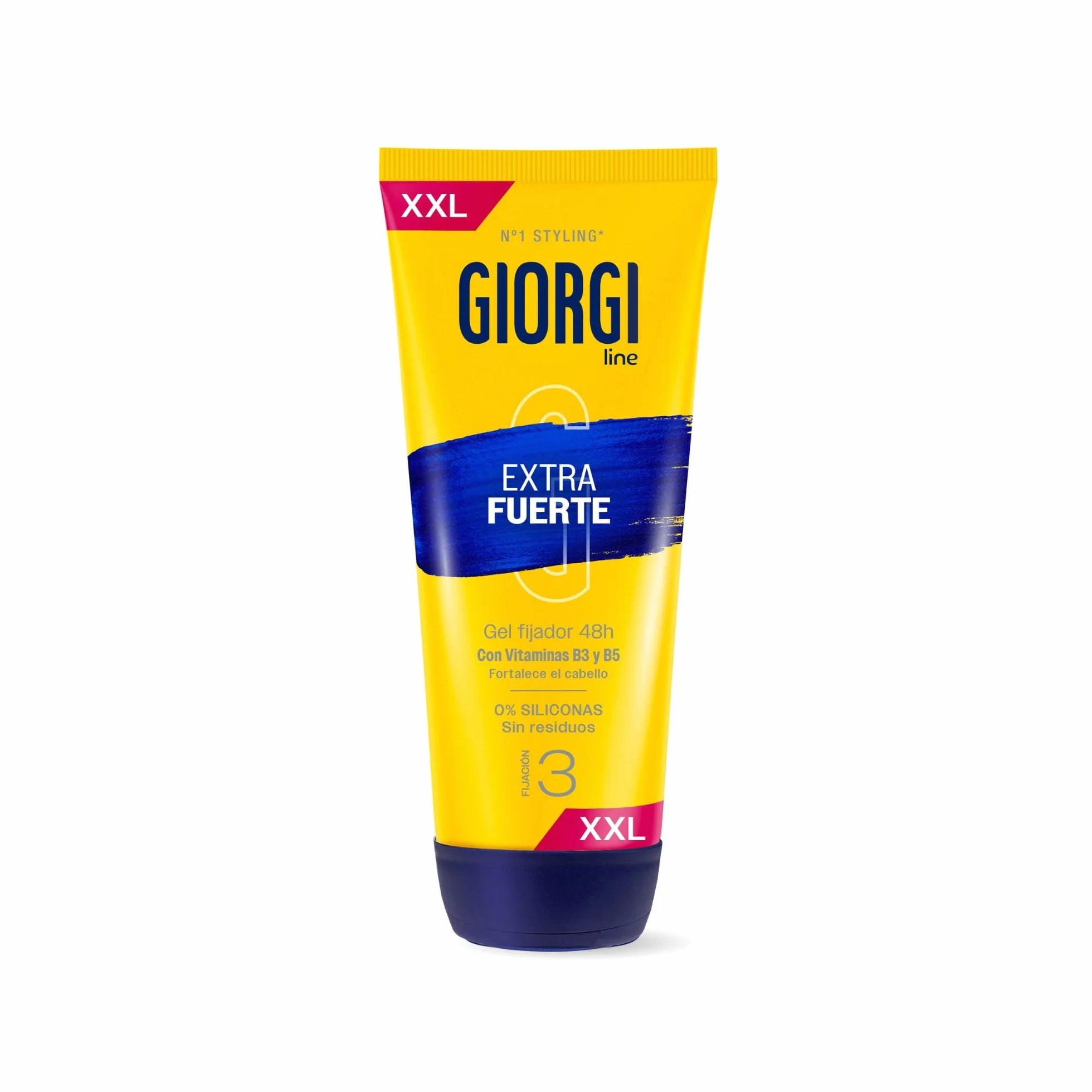 Giorgi Line Gomina Extra Fuerte XXL con Vitaminas B3 y B5 Fijación 3 Extrafuerte Duración 48h Sin Alcohol ni Siliconas Acabado Brillante 240 ml
