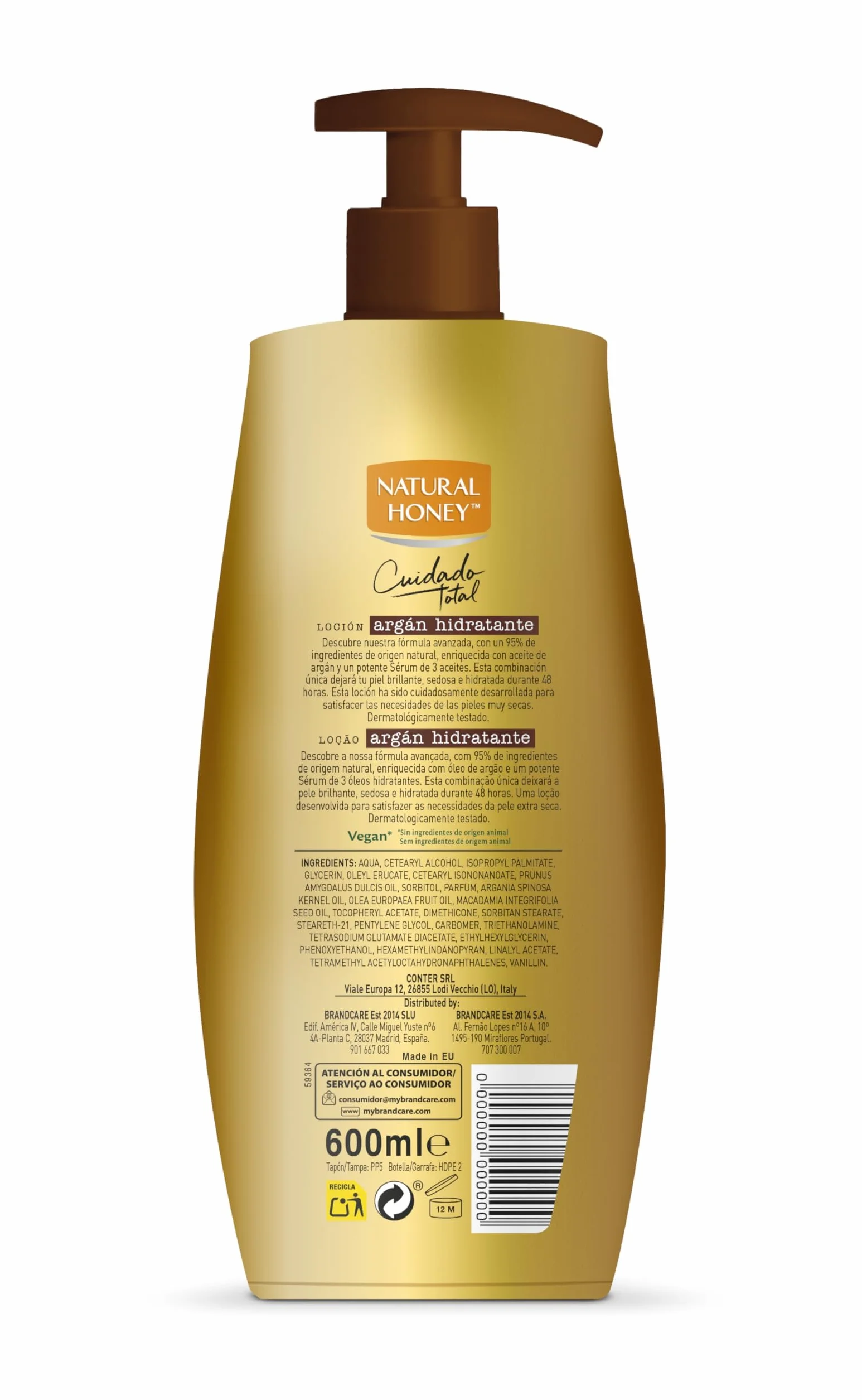 Natural Honey Loción Corporal Argán Hidratante 72H 600 ml