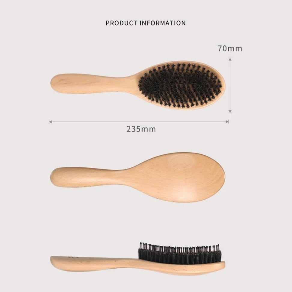 Cepillo de pelo de cerdas de jabalí, cerdas naturales suaves para cabello fino y fino, restaura el brillo y la textura