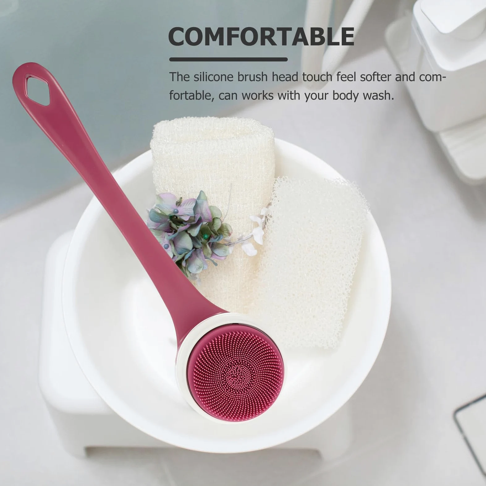 Cepillo Eléctrico de Ducha Mango Largo y 3 Velocidades Ajustables, Depurador Corporal de Silicona Abs para Exfoliación y Limpieza Profunda