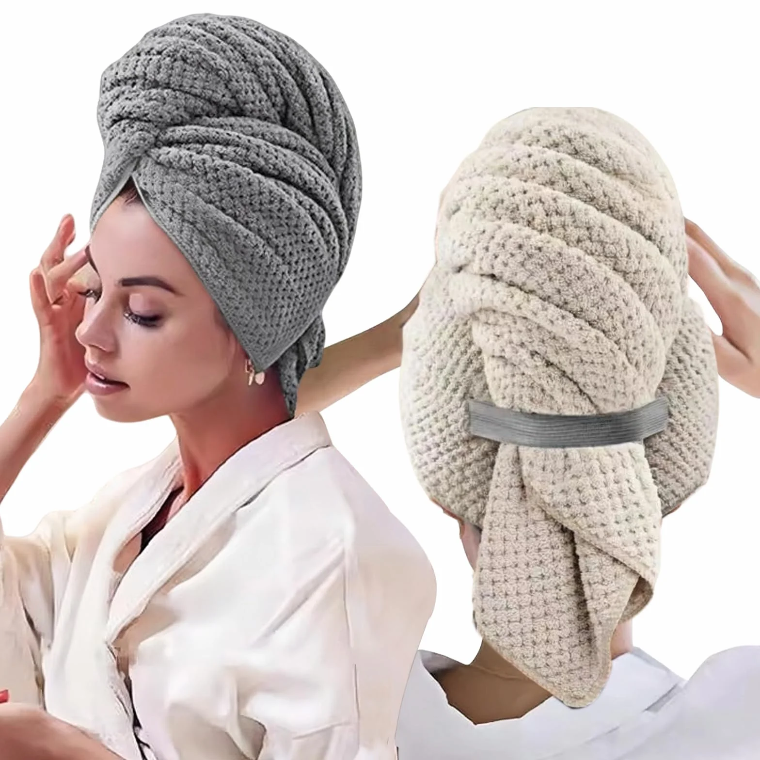 Toalla de Microfibra Turbante para el Cabello 100 x 60 cm, 2 Piezas, Secado Rápido, Superabsorbente
