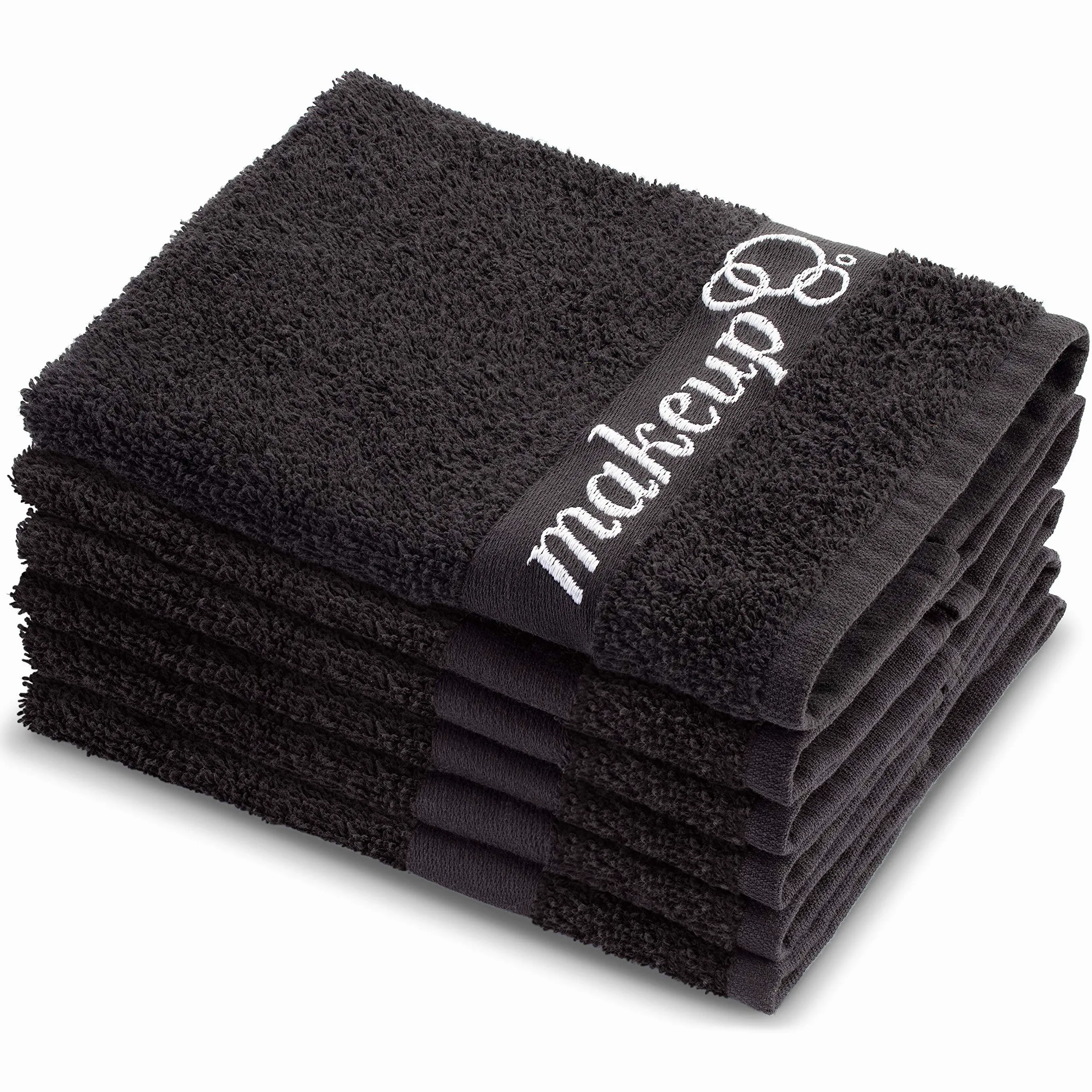 Juego de 6 toallas de tela para eliminar maquillaje facial de 13 x 13 pulgadas, fabricadas en Turquía, ultrasuaves, 100% algodón, color negro elegante, hermoso diseño, suaves y seguras para la