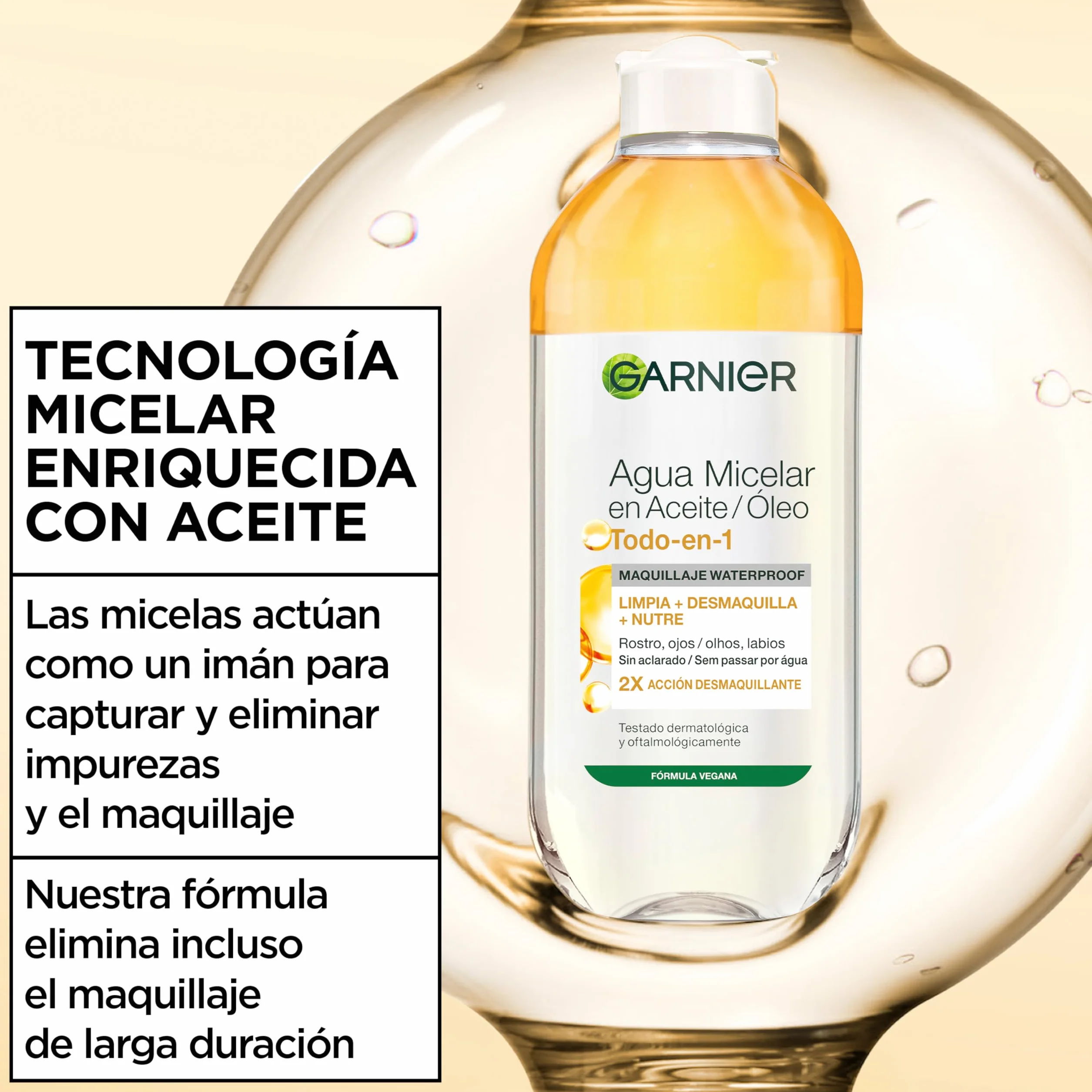GARNIER Skin Active Agua Micelar Piel Grasa Aceite Waterproof 400 ml
