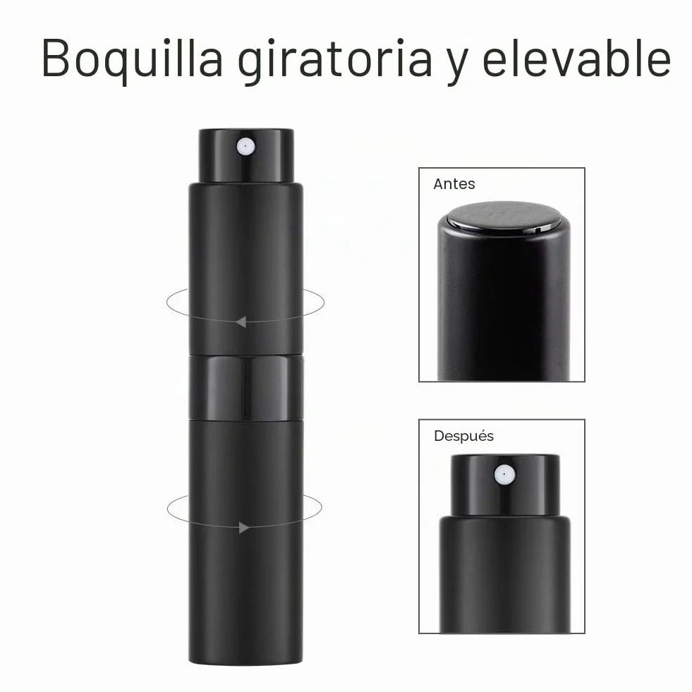 Toureal Atomizador Perfume Recargable Aluminio 8ml Spray Viaje Negro Mate