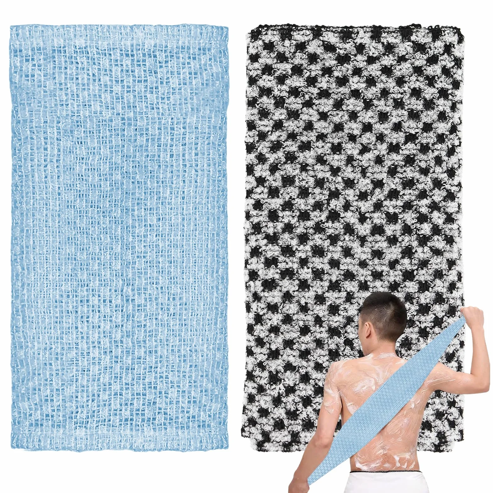 Toallas Exfoliantes Paño Exfoliante Limpiador Corporal para Hombres y Mujeres 2 Piezas (Azul Negro)