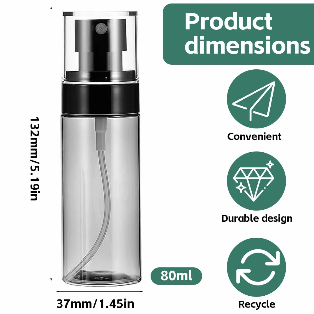Botellas de spray vacías de plástico 80ml 2 piezas reutilizables para perfume detergente champú