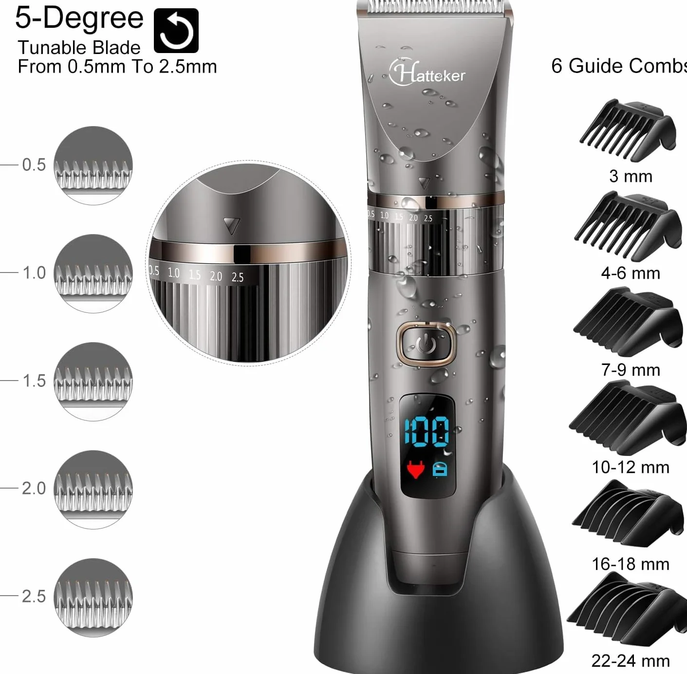 Hatteker Cortapelos Hombre Maquina Cortar Pelo Cortadora Barbero Electric Recortador Barba Waterproof