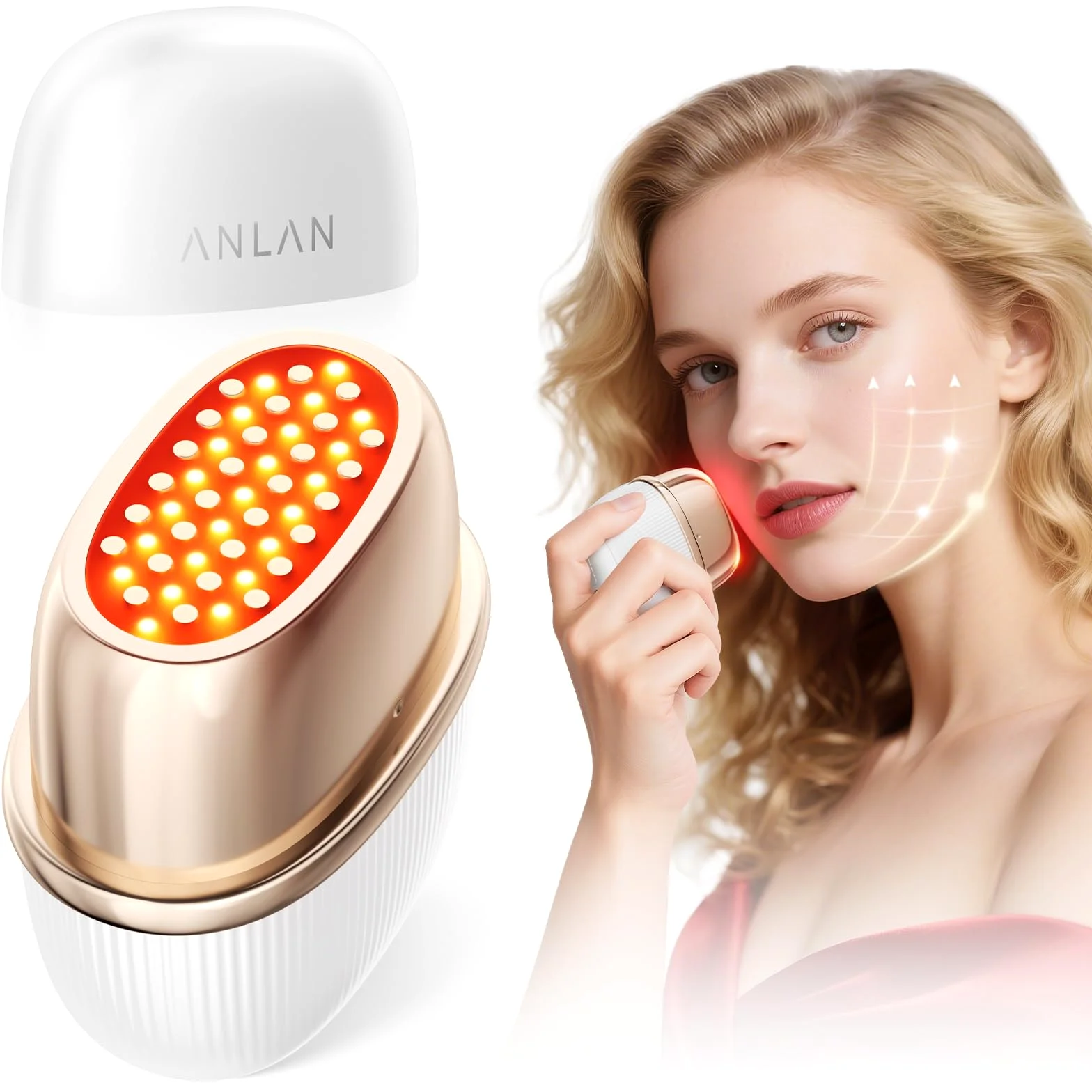 ANLAN Mini Radiofrecuencia Facial, 24K Oro RF Aparato Reafirmante y Antiarrugas, EMS Masajeador Facial Antienvejecimiento, 3 Modos, 3 Niveles, IPX6
