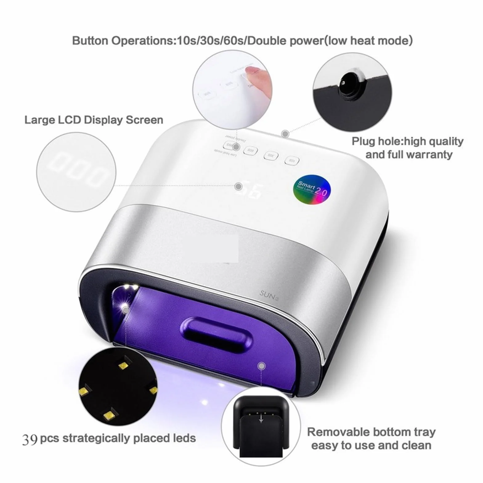 Lámpara Uñas, Lámpara LED UV for uñas, máquina secadora de uñas, lámpara UV de 48W for esmalte de Gel, curado de uñas UV con detección de movimiento, pantalla LCD, uñas secas