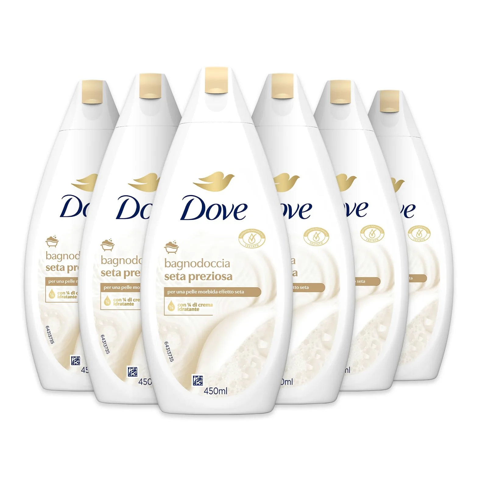 Dove Baño de ducha de seda de alta calidad, fórmula con crema hidratante dermo natural, con crema hidratante 1/4, dermatológicamente probado, gel de ducha para mujeres y hombres, botella 100%