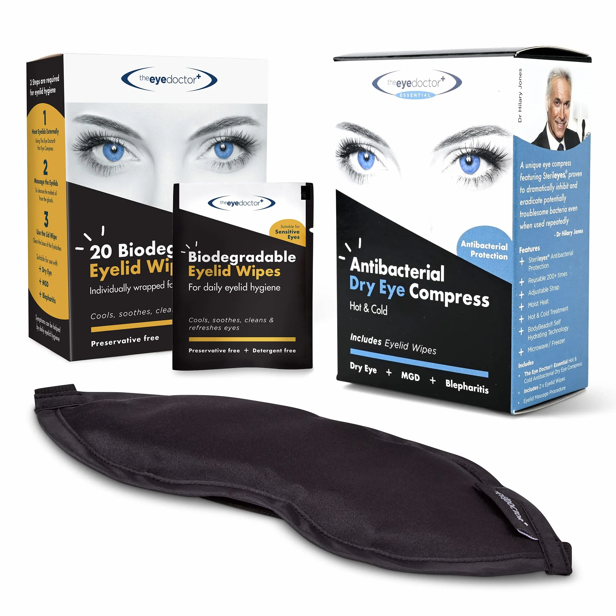The Eye Doctor Esencial Pack Tratamiento Compresa Ocular Caliente Fría Reutilizable Toallitas Ojo Seco Blefaritis MGD Máscara Microondas