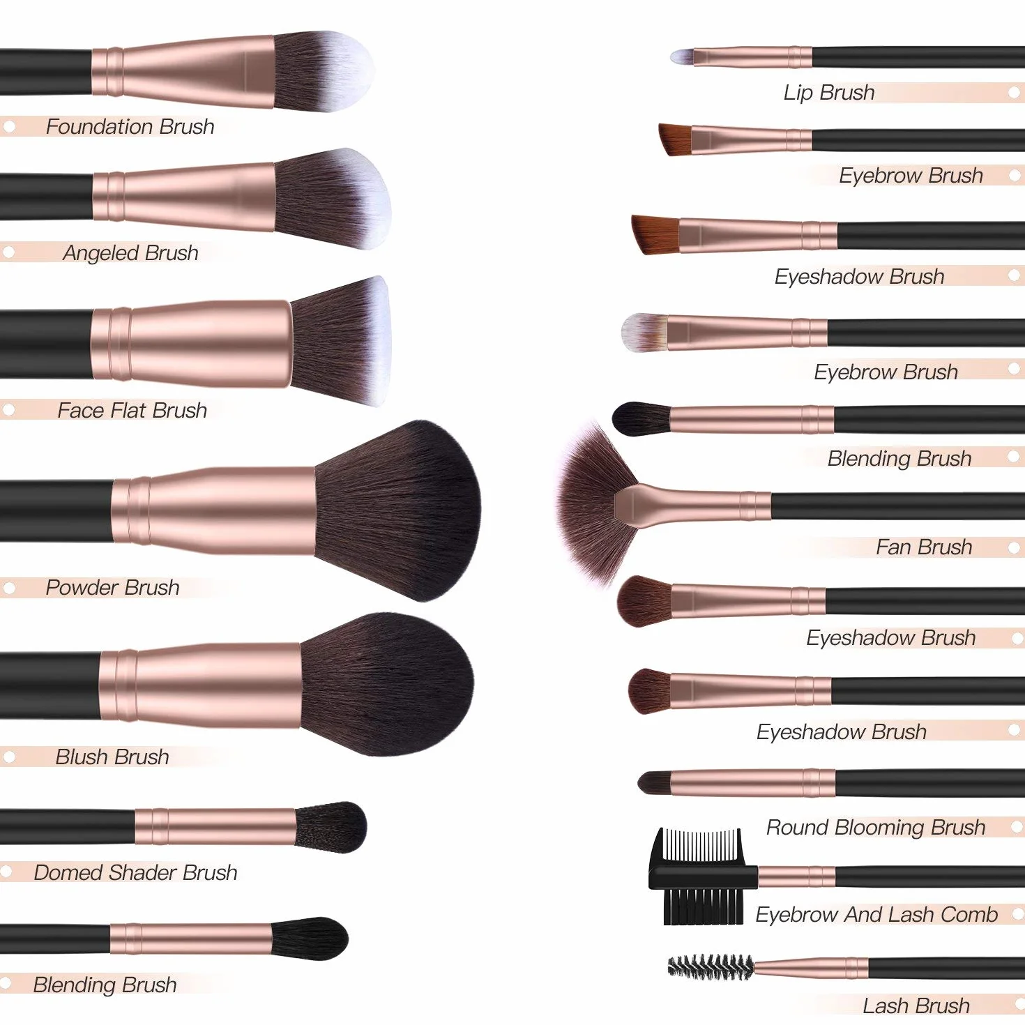 Pinceles de Maquillaje Rose Golden 18 Piezas Set Brochas Sintéticas para Cara y Ojos Base Polvo Blush