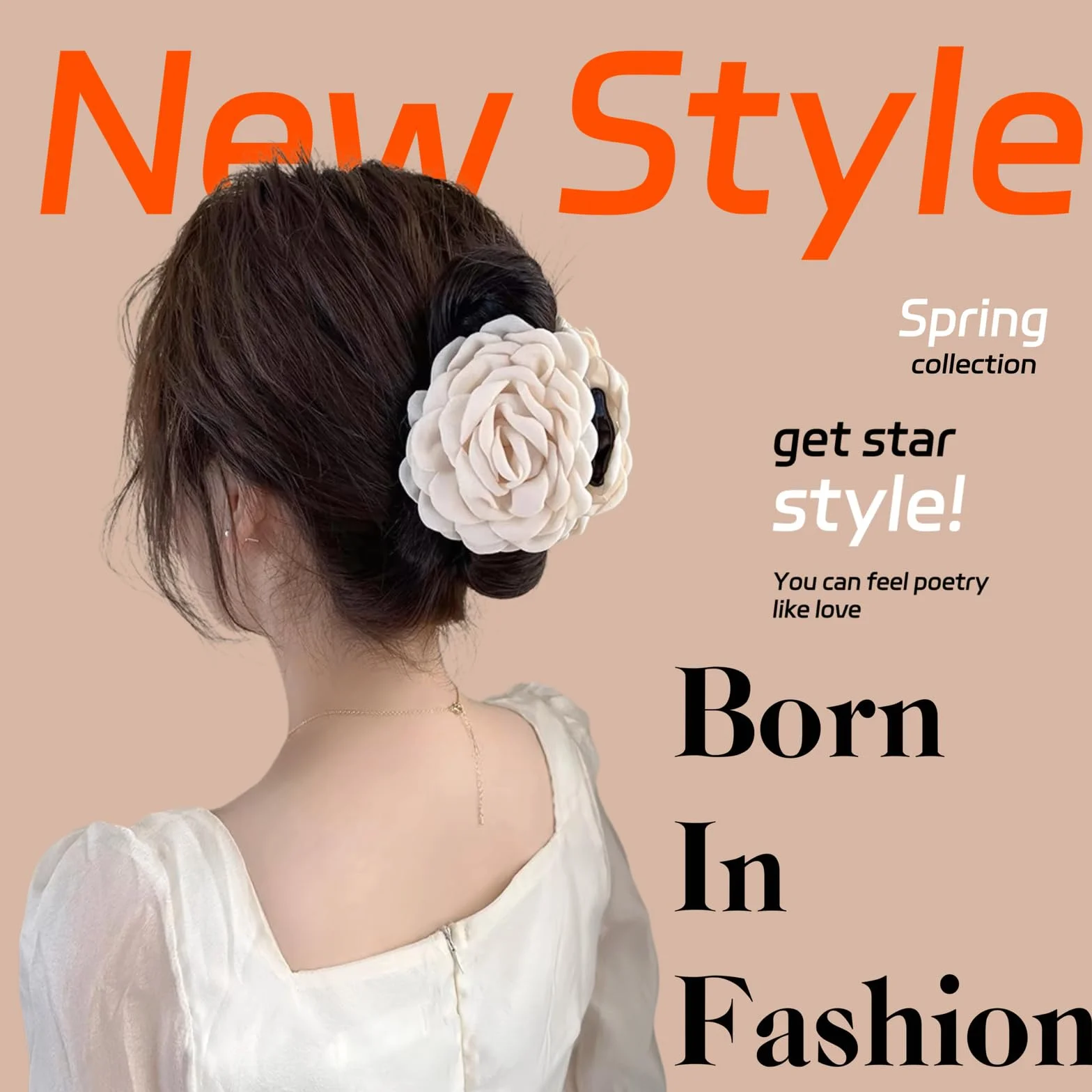 Juego de 3 pinzas grandes para el pelo diseño rosa negro beige claro