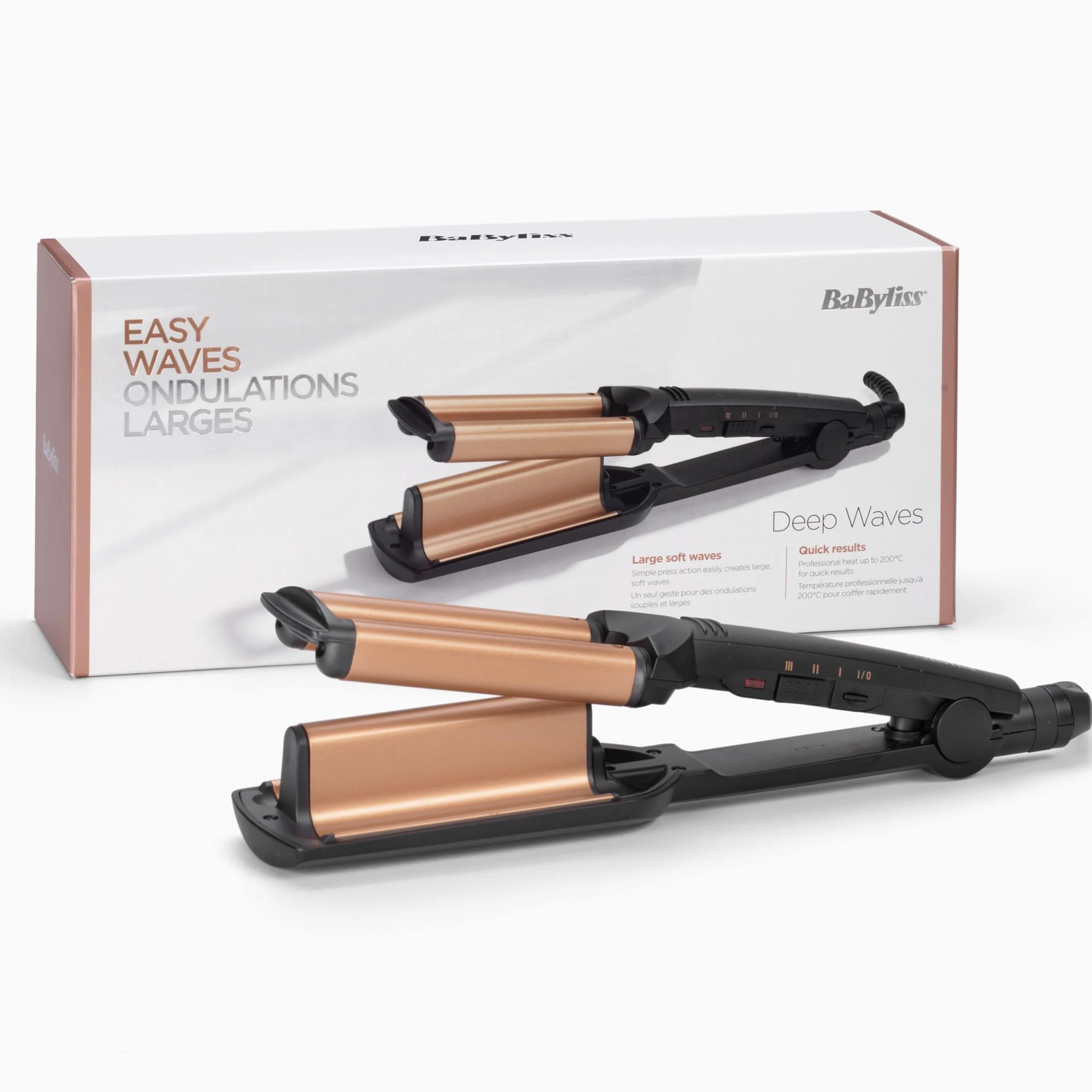 BaByliss Waver Ondas Suferas W2447E - Lokówka z ceramiką, 3 ustawienia ciepła 160°C-200°C, Czarne/Złote