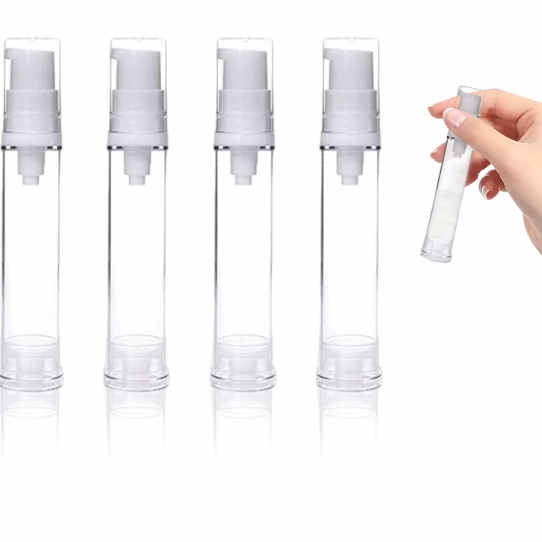 4 Pcs 10ml Bote Airless Dispensador de Bomba, Travel Bottles, Botella Vacía de Viaje, Botella de Presión de Vacío, Contenedor de Bomba de Cosmético, para Loción Crema Facial Crema de Manos
