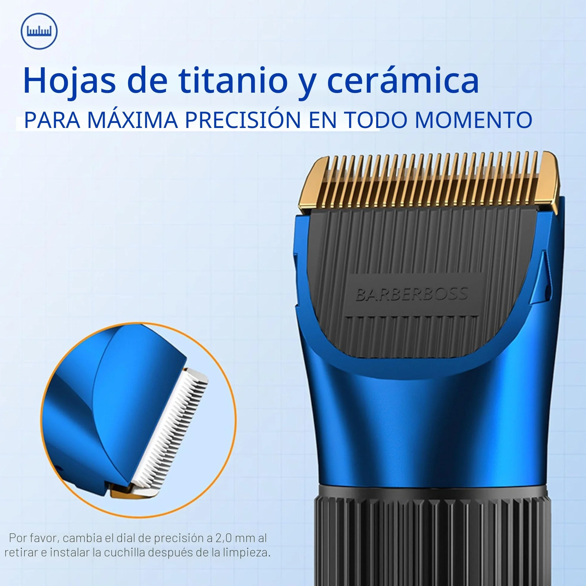 BarberBoss Recortadora de barba y pelo inalámbrica autoafilable, resistente al agua con cuchillas de cerámica, pantalla LED