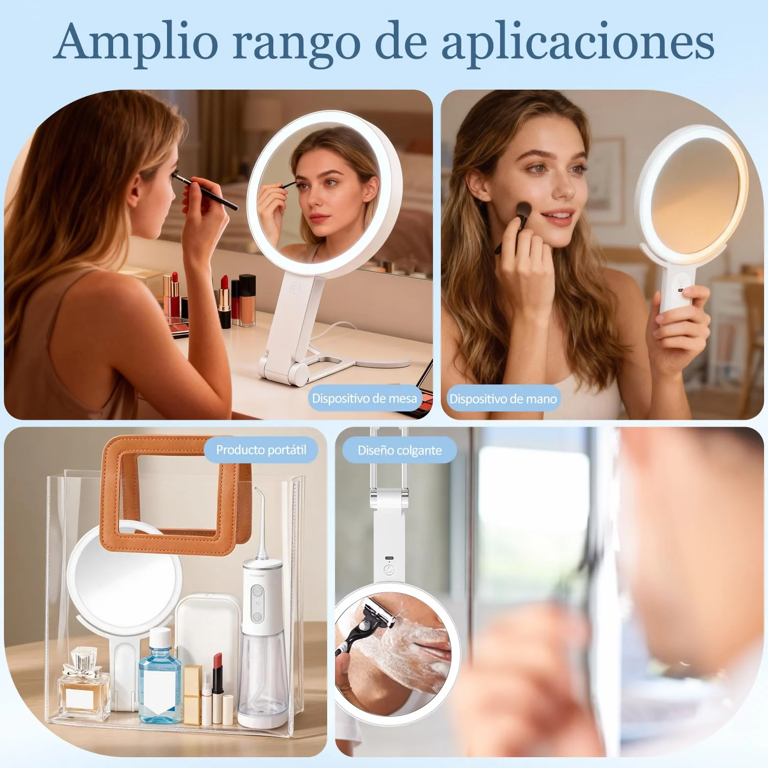 Espejo de Aumento con Luz 30X/1X Plegable 3 Colores Montaje Mano Mesa Pared