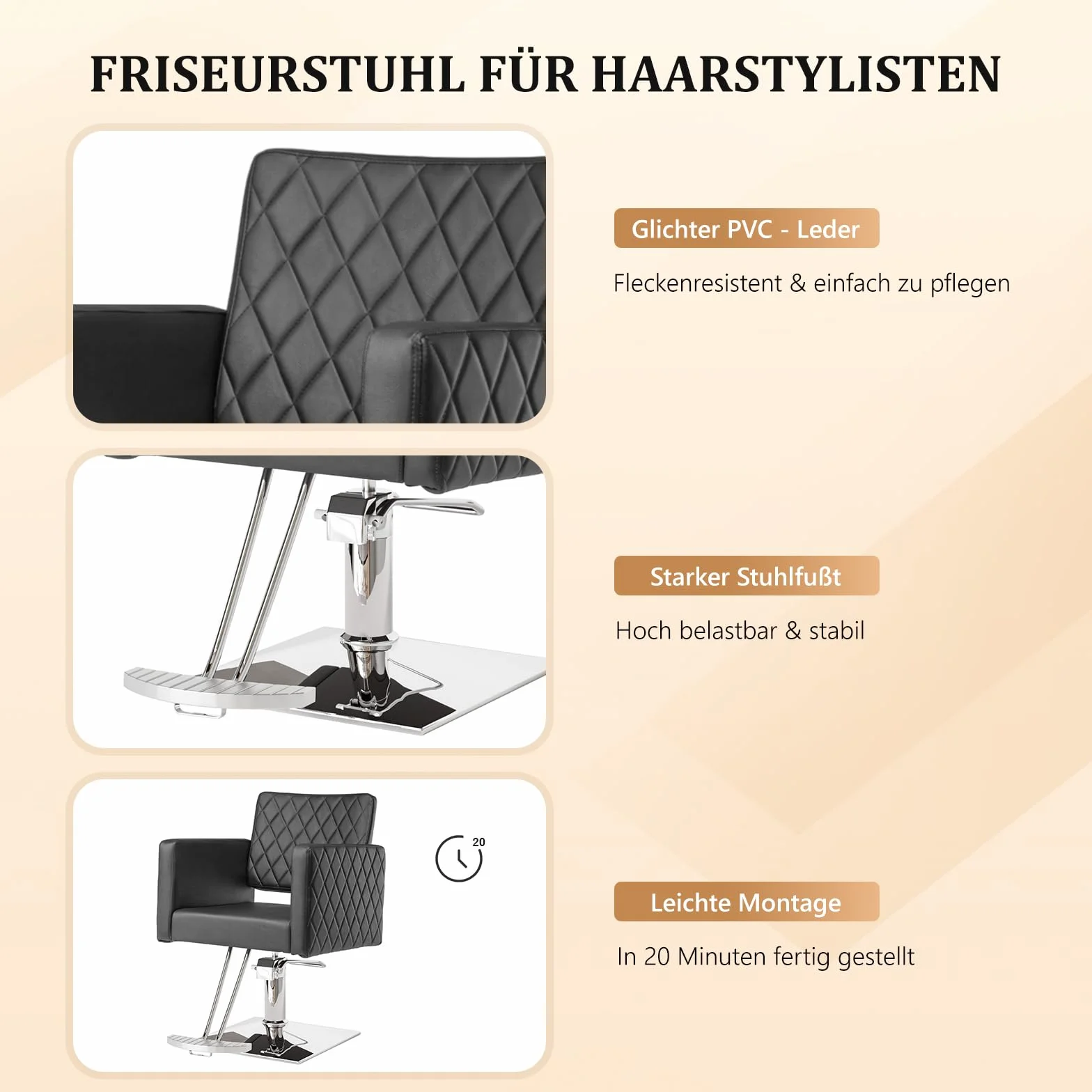 Bonnlo Sillón Peluquería Profesional Giratoria 360° Altura Ajustable 90-105 cm Capacidad 150 kg Negro