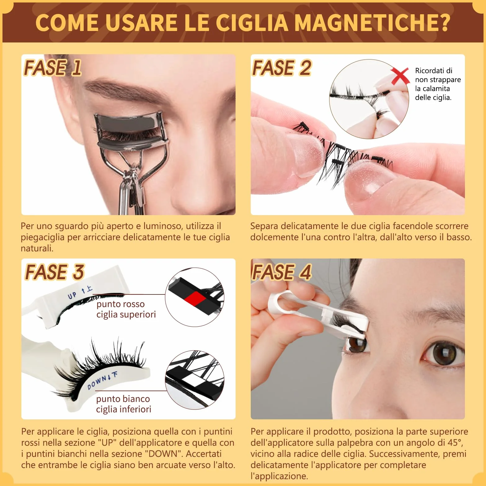Pestañas Postizas Magnéticas Larga Duración con Applicatore, Aspecto Natural, Sin Pegamento (B+E-02)