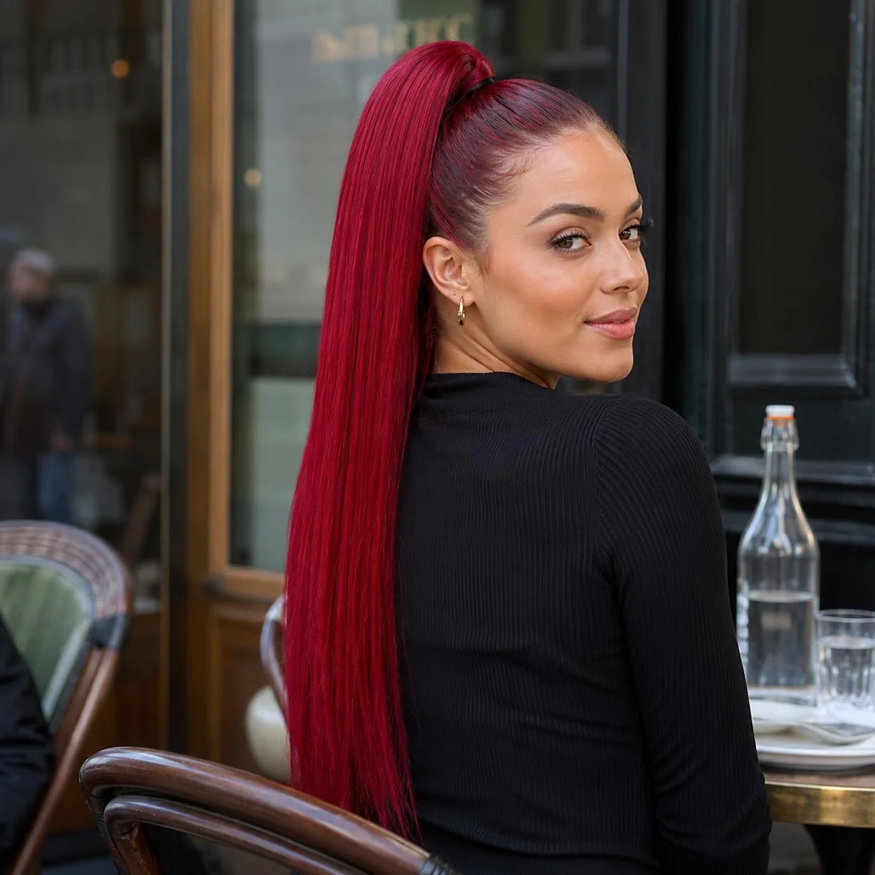 CAISHA Postizo Trenza Cola De Caballo Liso 70 cm Extensiones Cabello Rojo H100