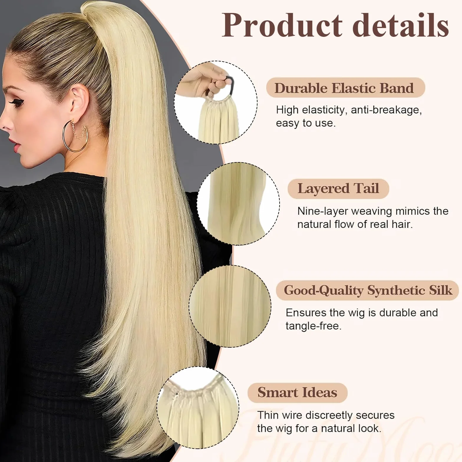 Coleta Postiza Rubia de Pelo Natural con Bolsa de Regalo – Extension de Cabello tipo Ponytail Humano Larga