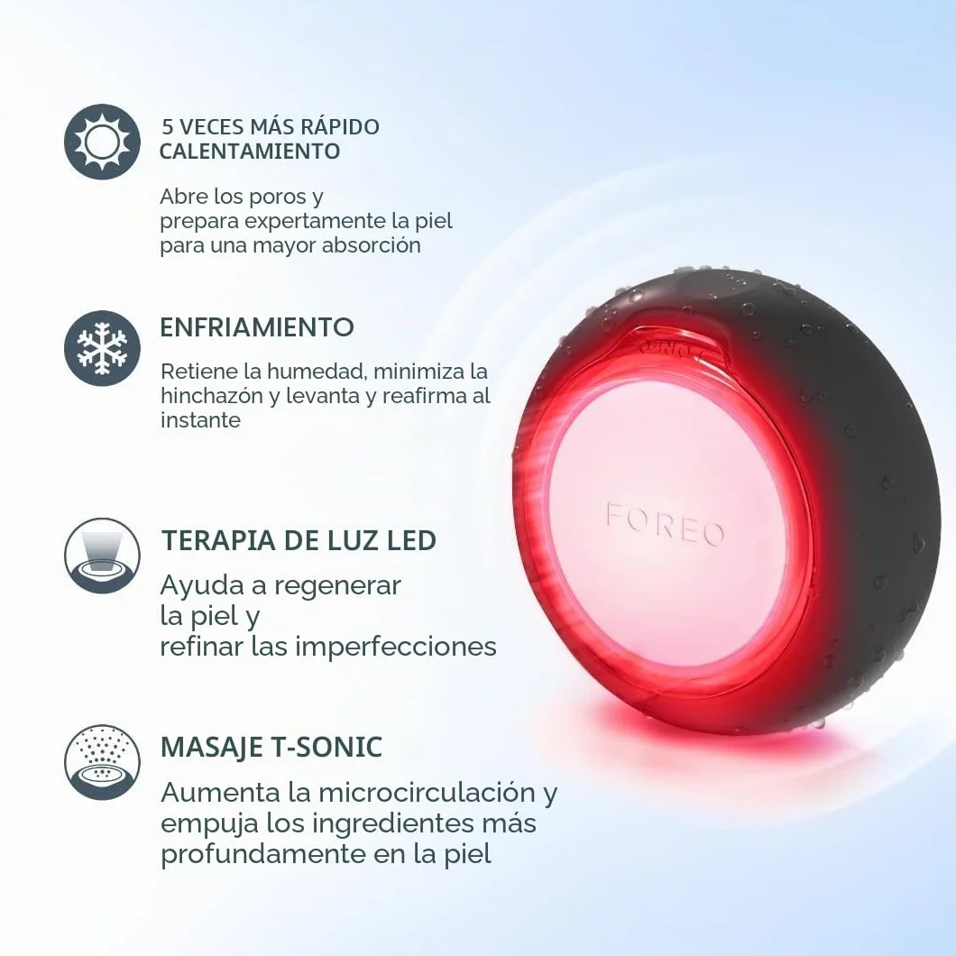 FOREO UFO 2 Tratamiento de máscara LED facial, luz LED espectro completo, crioterapia y masajeador facial, mejora absorción cuidado piel, Black