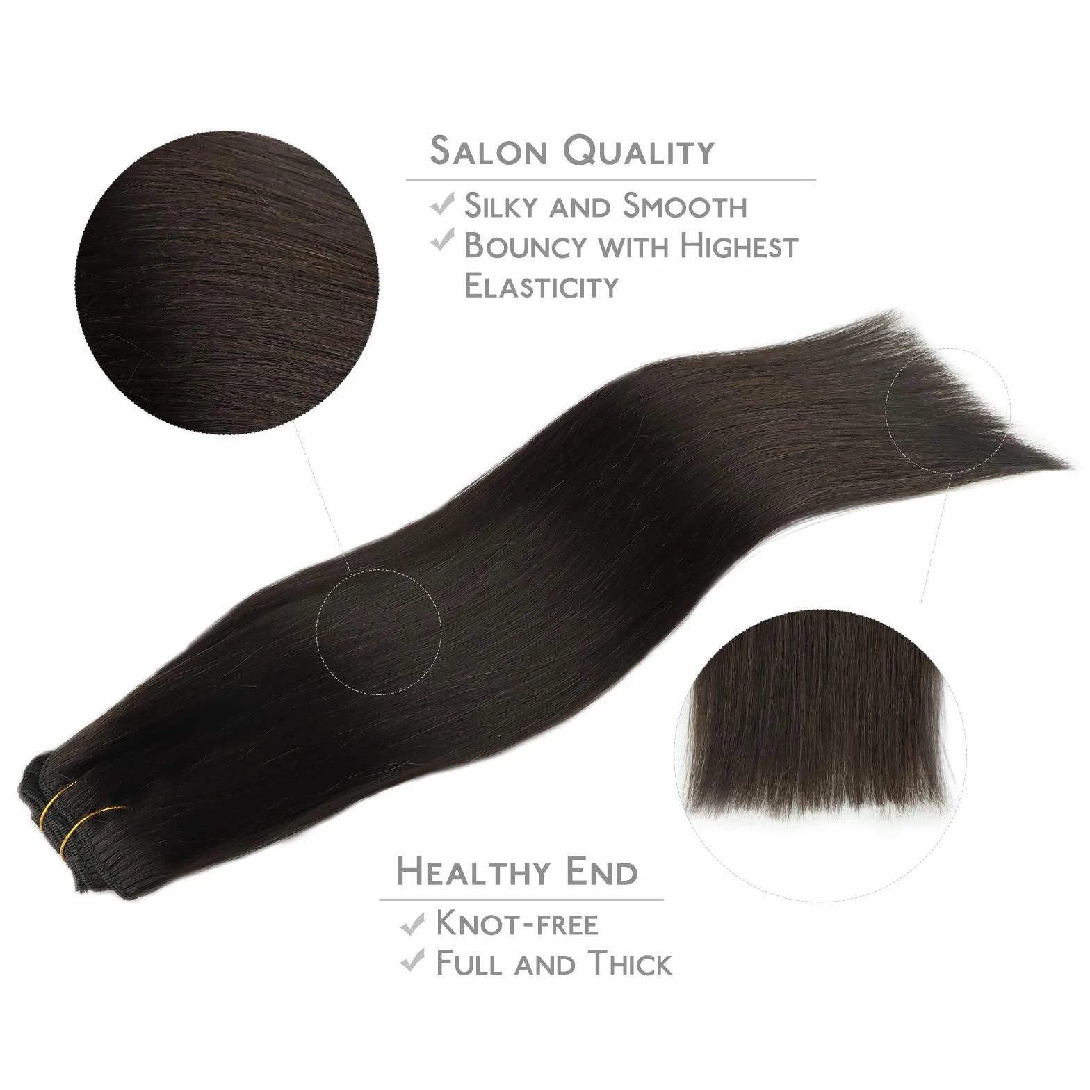 WENNALIFE Extensiones de Clip Pelo Natural 45cm 120g 7 Piezas Castaño Oscuro