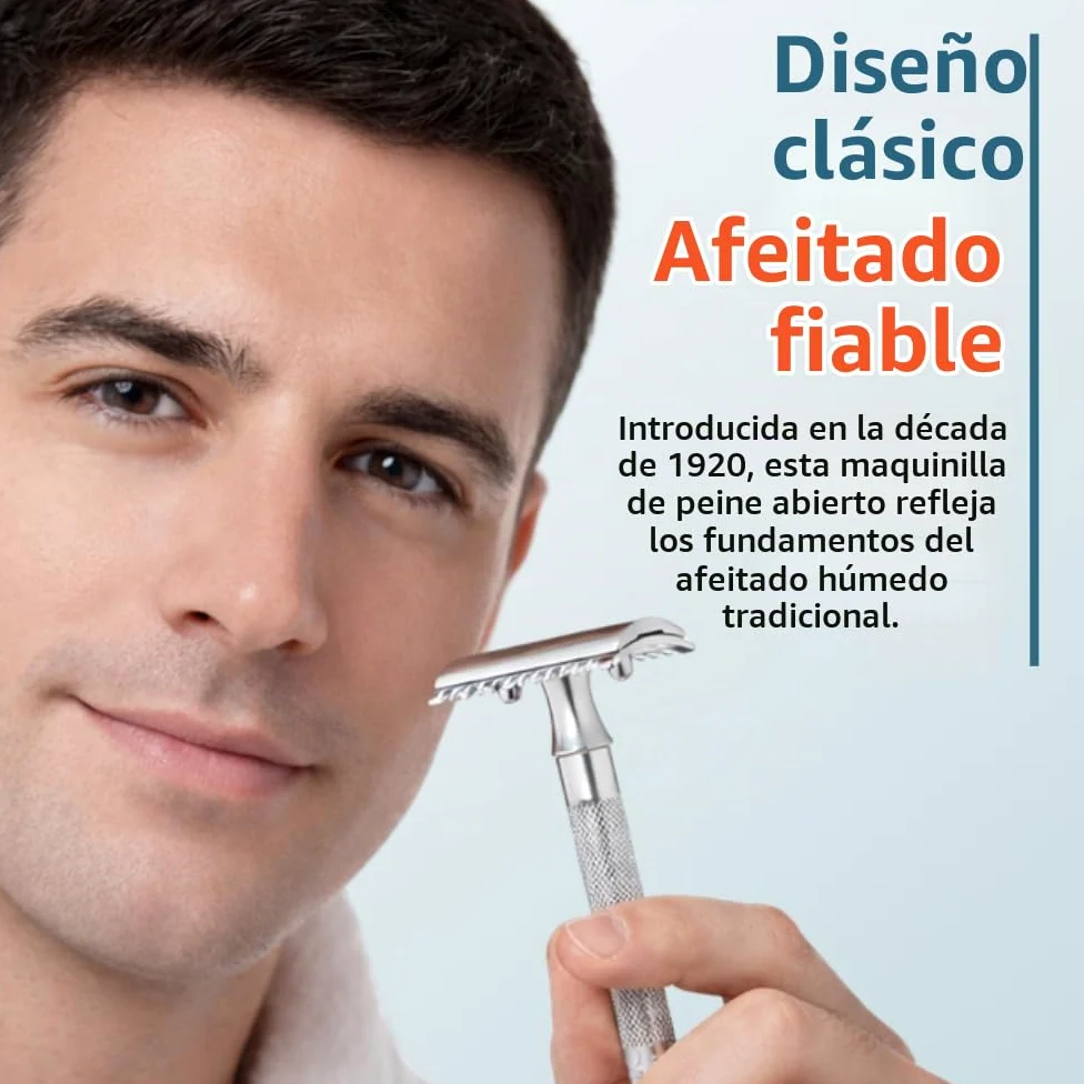 "Merkur 9025001 - Maquinilla de afeitar con peine (mango largo), diseño cromado"