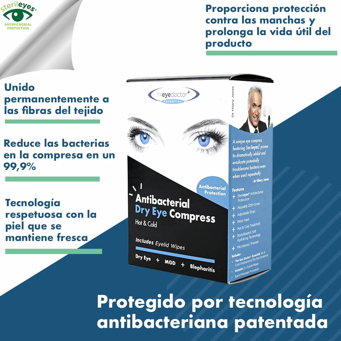The Eye Doctor Esencial Pack Tratamiento Compresa Ocular Caliente Fría Reutilizable Toallitas Ojo Seco Blefaritis MGD Máscara Microondas