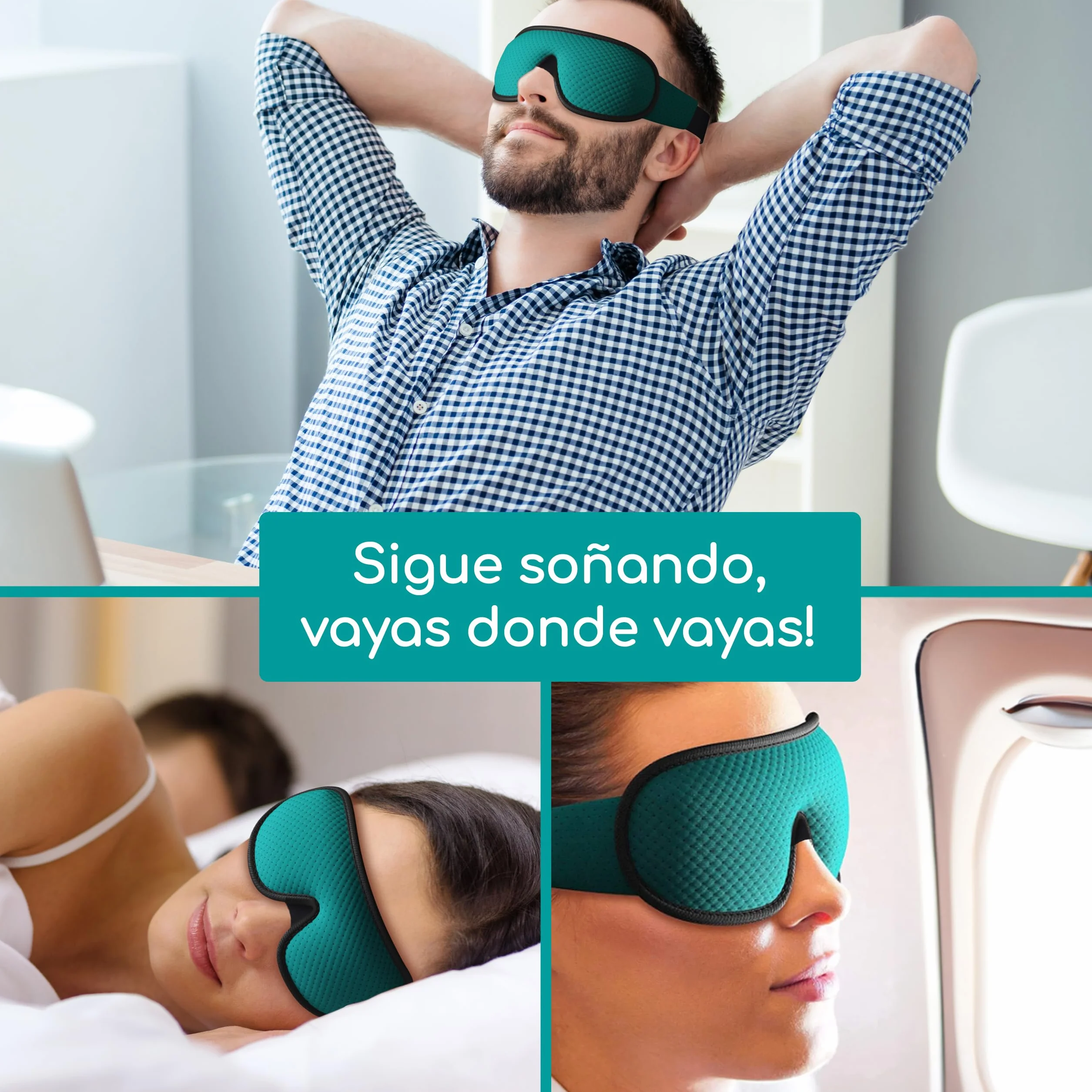 Antifaz para Dormir 3D Oscuridad Total 4pc, Ajustable de Malla Transpirable para Mujer y Hombre