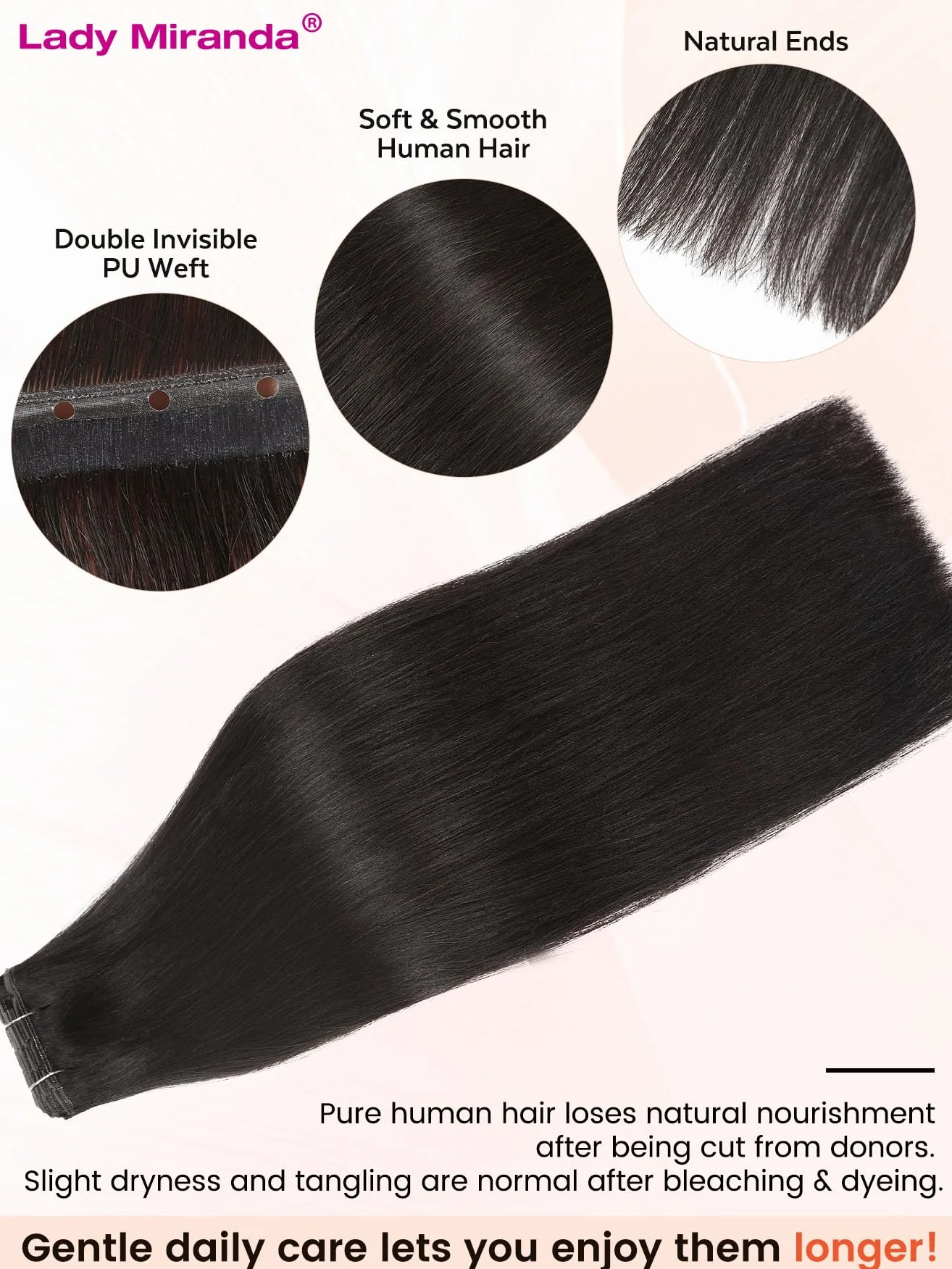 Lady Miranda Lady Miranda - Extensiones de cabello humano de doble cara de poliuretano invisible de 18 pulgadas, 100 g, negro natural, micro anillo, extensiones de pelo de poliuretano de doble ala