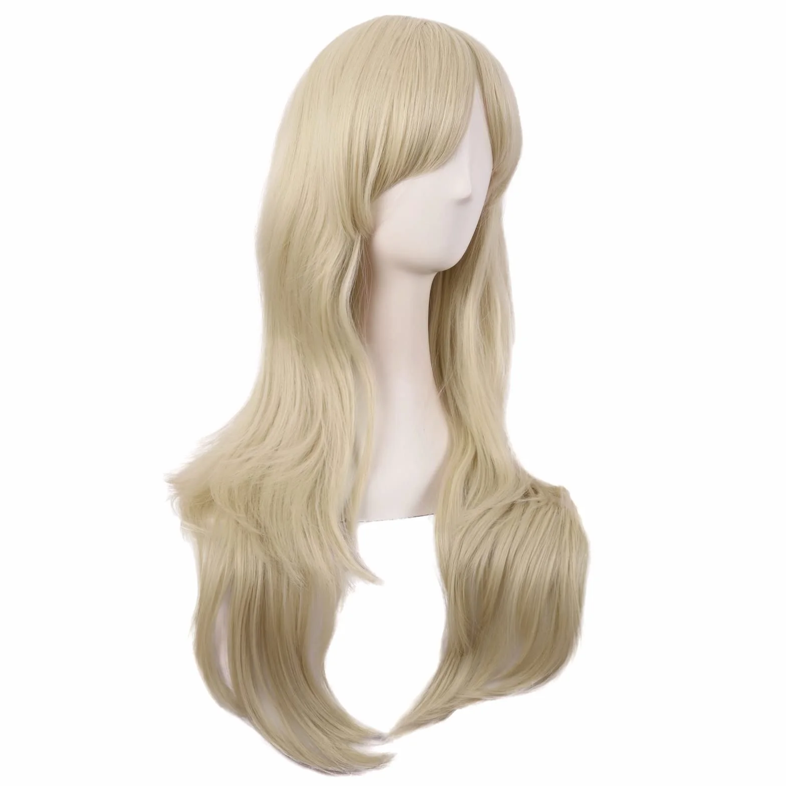 MapofBeauty 70 cm Monochrome Side Flequillo Natural Rizo Largo Cosplay Peluca Dorado