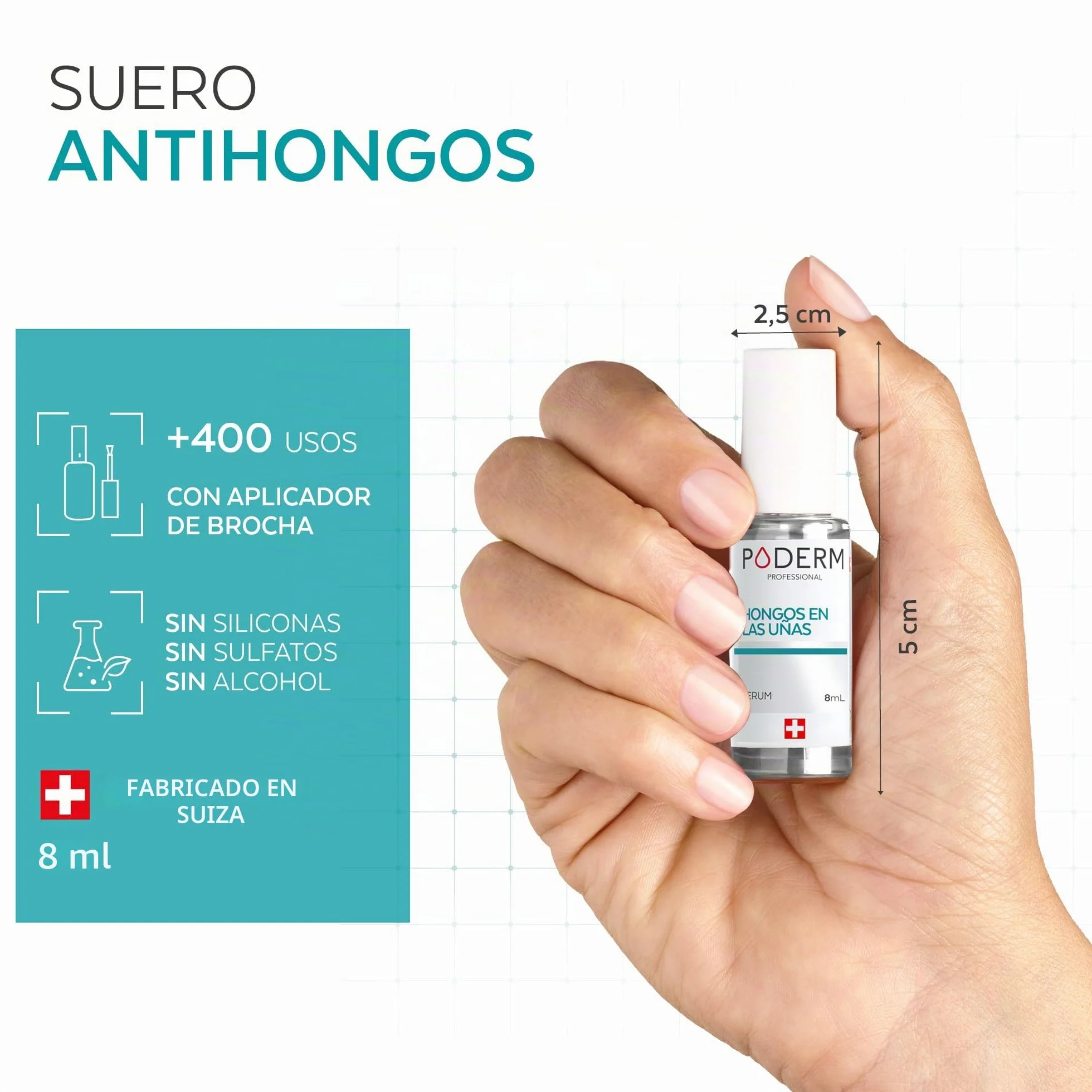 PODERM Tratamiento Hongos Uñas Pies Antihongos Reparador Purificante Revitalizante Cuidado Profesional Pie Mano Hecho en Suiza
