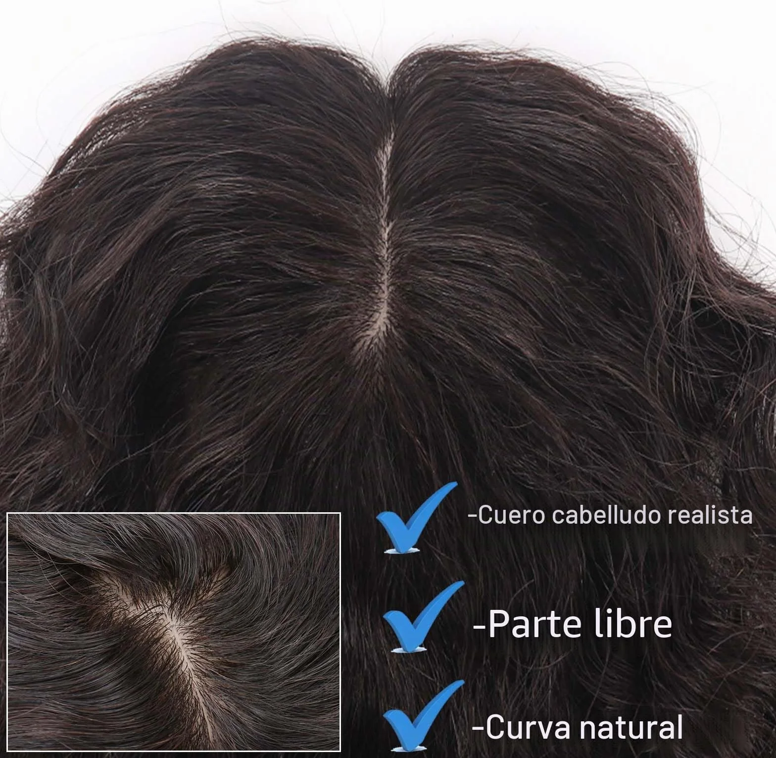 Topper de cabello humano, 25 cm, base de seda, ondulado, para mujeres con cabello que se adelgaza, extensión de cabello con clip con cuero cabelludo realista, 7 x 10 cm, cobertura pequeña de