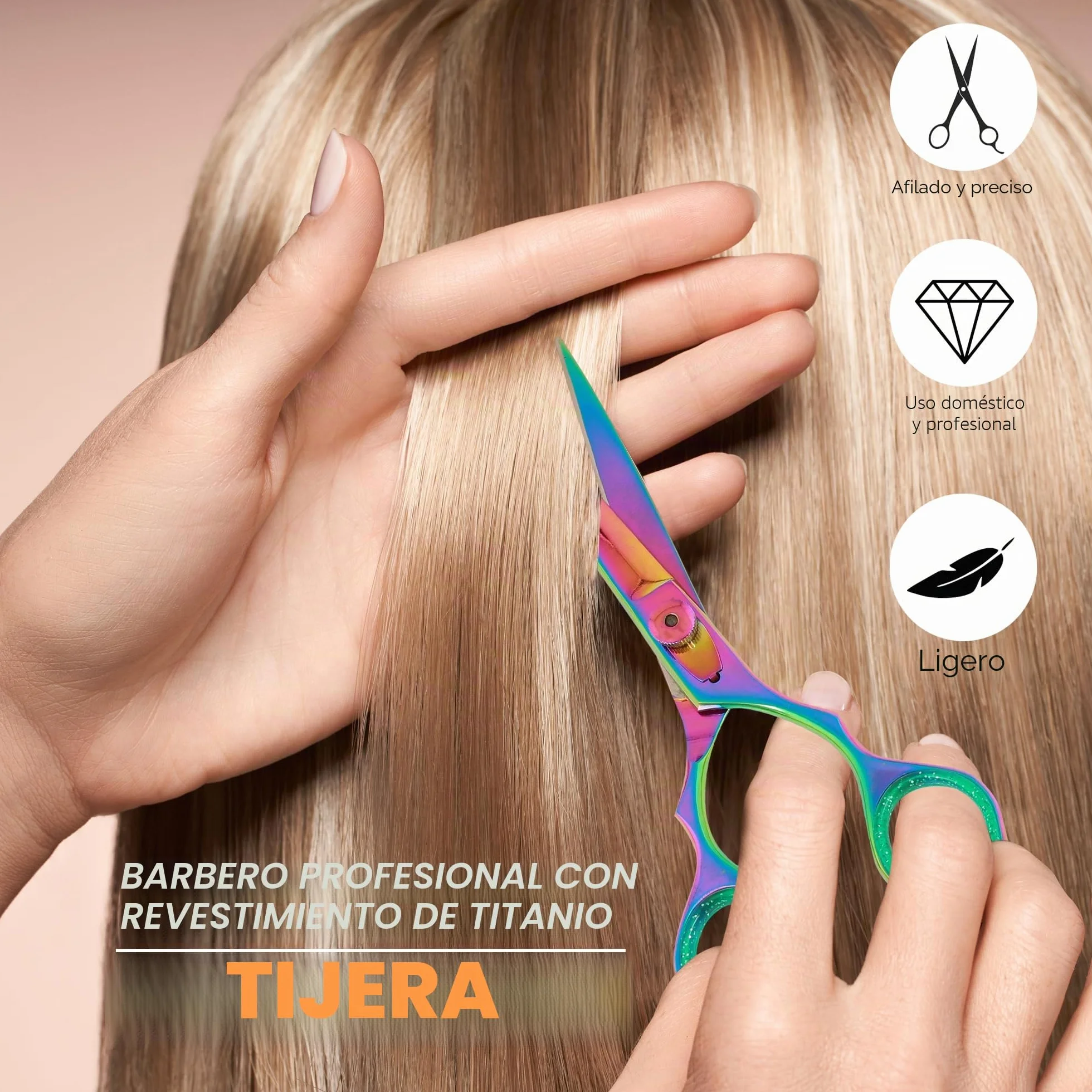 Tijeras de Pelo de Titanio, Tijeras Peluqueria de Acero Inoxidable 6,5", Multicolor