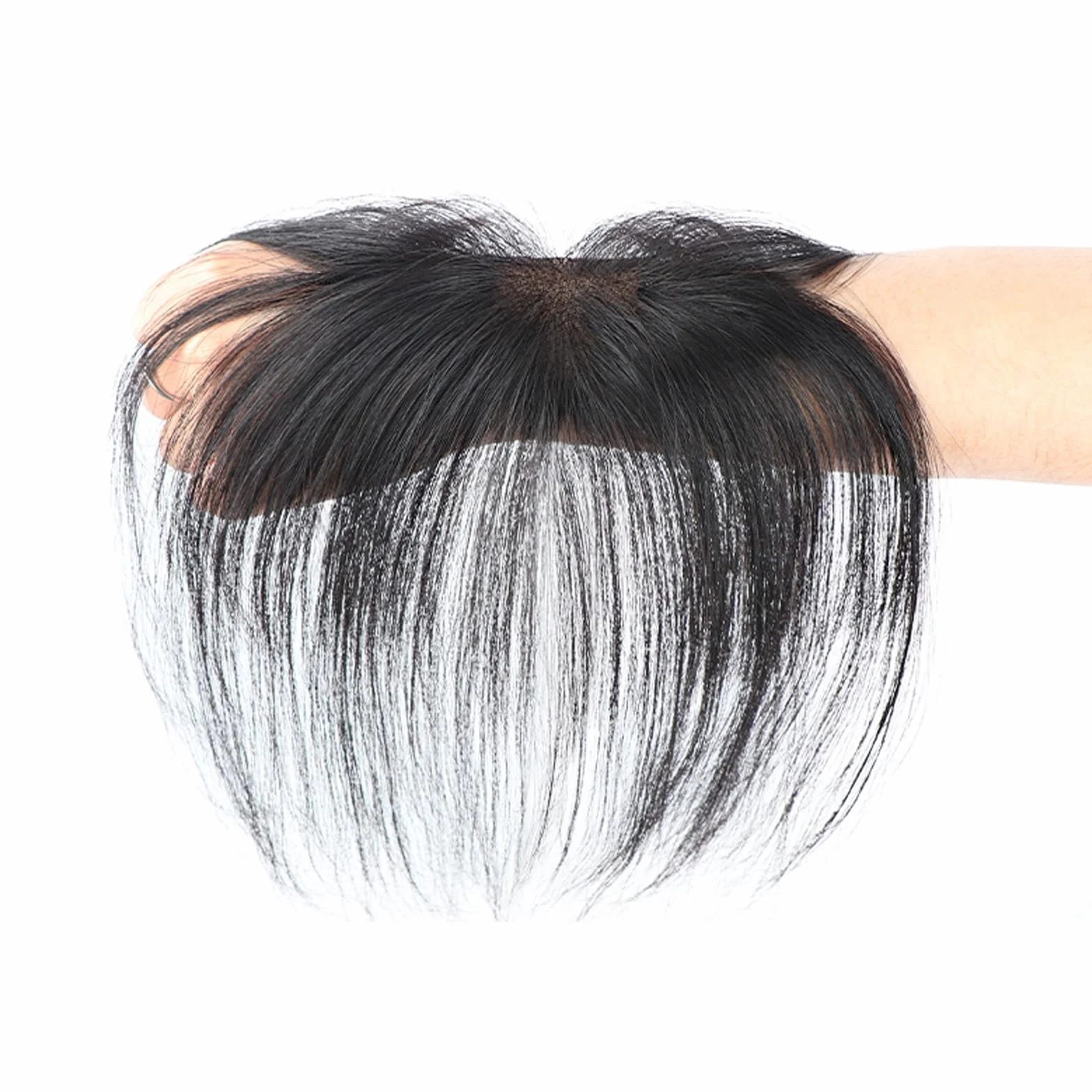 Flequillo Con Clip for Mujeres Prótesis De Cabello Humano Cobertura De 360°Extensiones De Cabello Top Adornos for El Cabello Pelucas Con Flequillo Francés 3D for Uso Diario(Black)