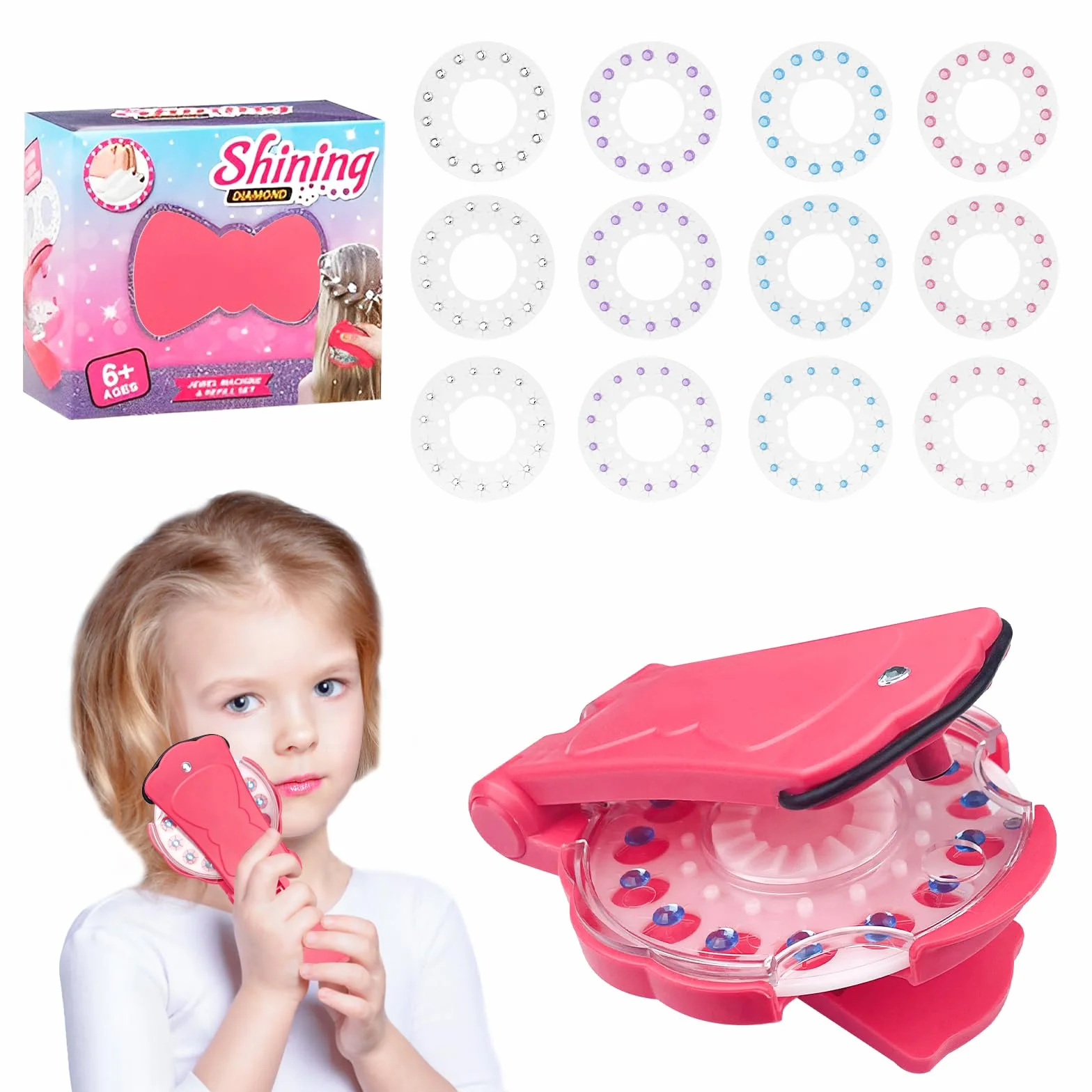 Newpop Hair Bedazzler Kit 180 Gemas Brillantes, Diamond Hair Machine para Niñas, Grapadora de Pelo