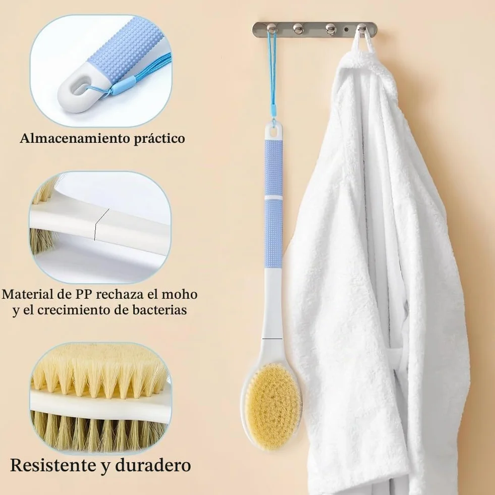 Cepillo Ducha Espalda Mango Largo 44cm Corporal Baño Húmedo Seco