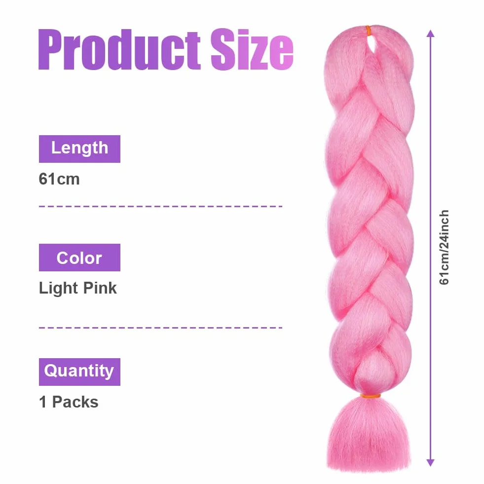 Aomig Extensiones 24" Trenzas Africanas Pelo Sintético Rosa Coleta Postiza Accesorios Cabello Trenzado