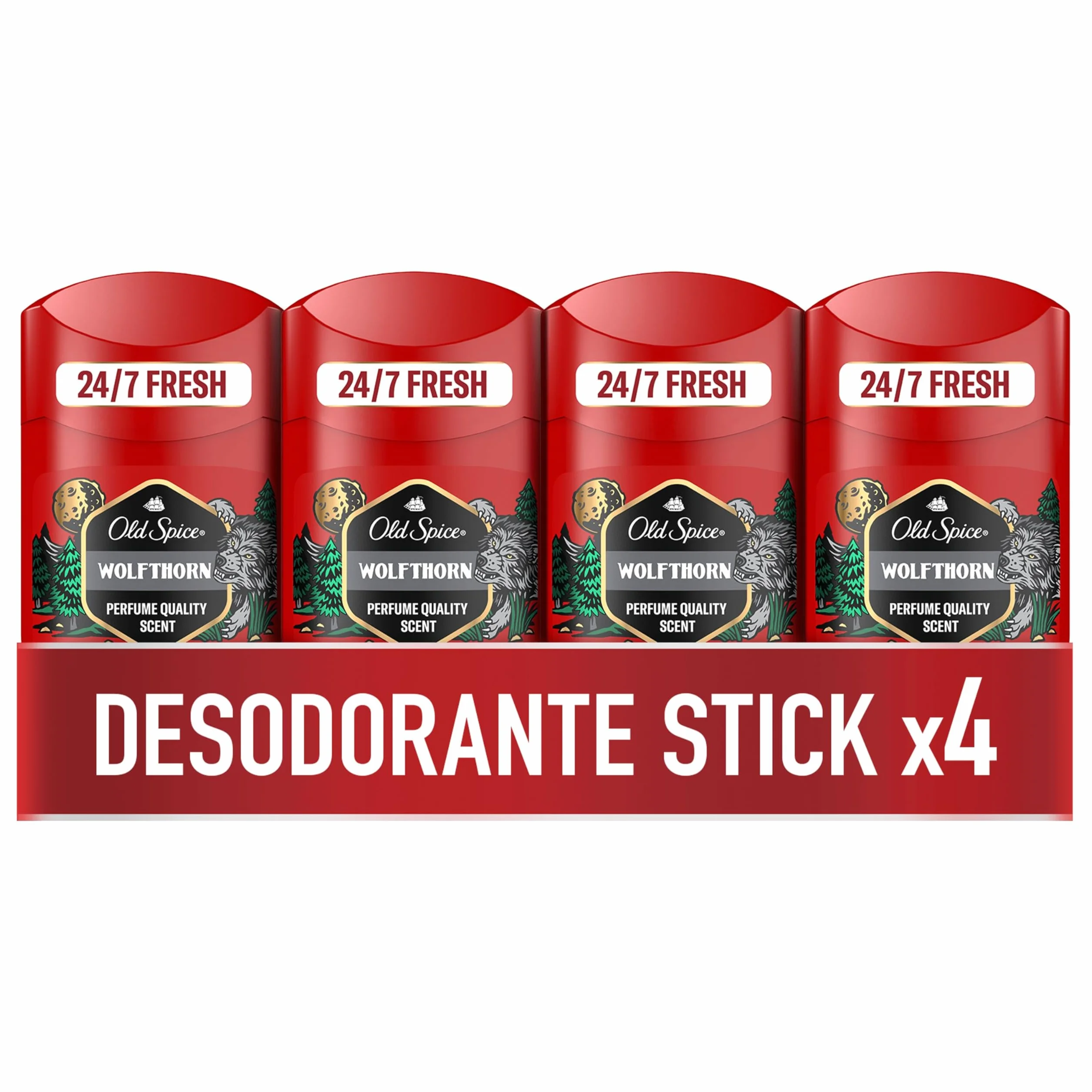 Old Spice Wolfthorn Desodorante En Barra Para Hombres 4x50 ml, Fresco 24 Horas
