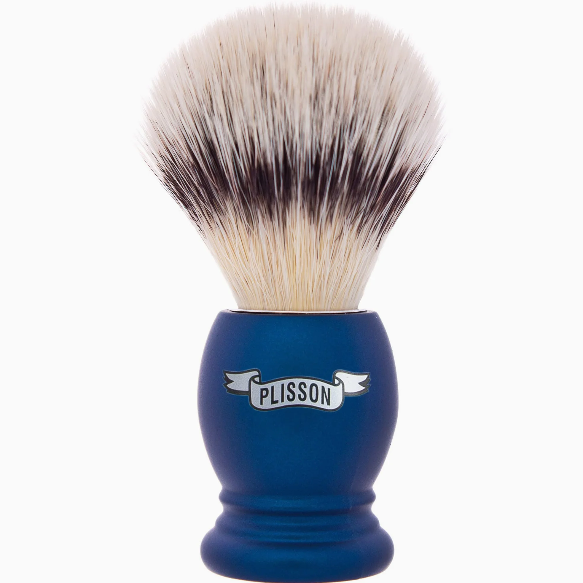 Plisson - Tejón de afeitar clásico, tejón sintético fibra blanca de alta calidad, mango azul noche, talla 12 estándar, comodidad y suavidad, fabricación francesa