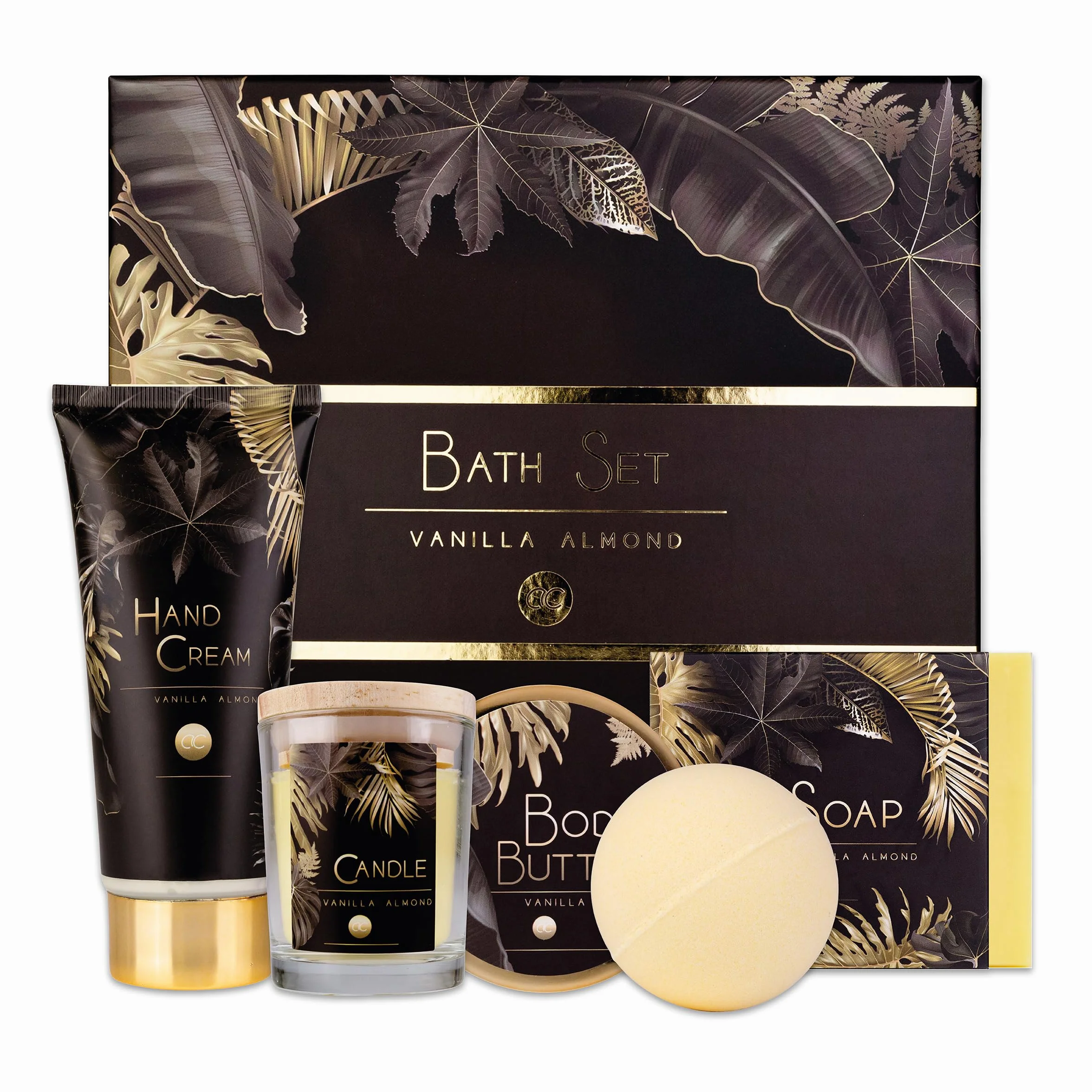 Accentra Set de regalo para mujer de lujo 5 piezas baño con vela perfumada jabón crema de manos mantequilla corporal bomba de baño