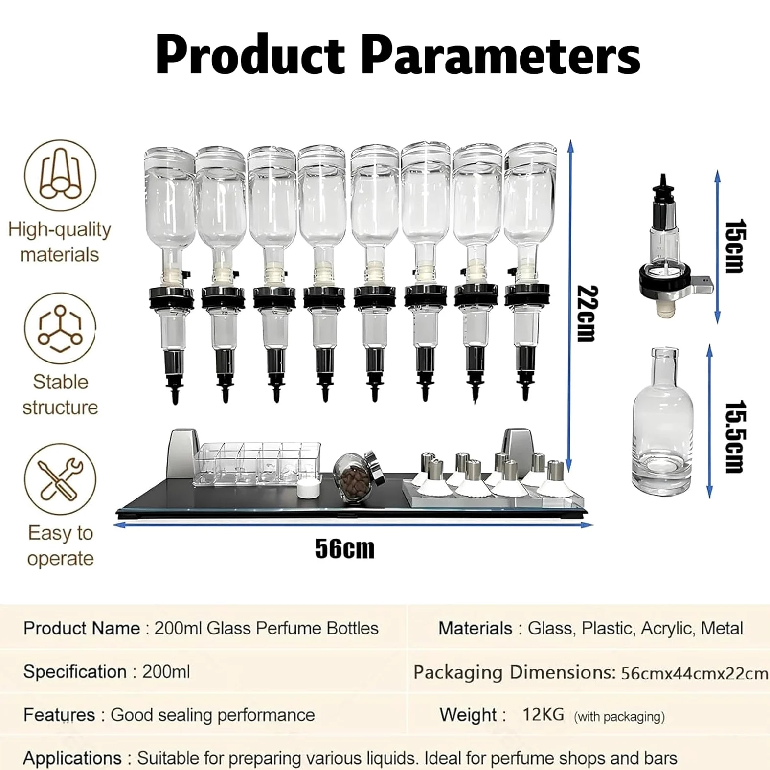 Máquina De Llenado Manual De Perfumes con Frascos De 200 Ml: Control De Flujo Preciso, Expositor para Probadores De Perfumes, Vasos De Prueba Incluidos. Ideal para Tiendas, Bares 8heads